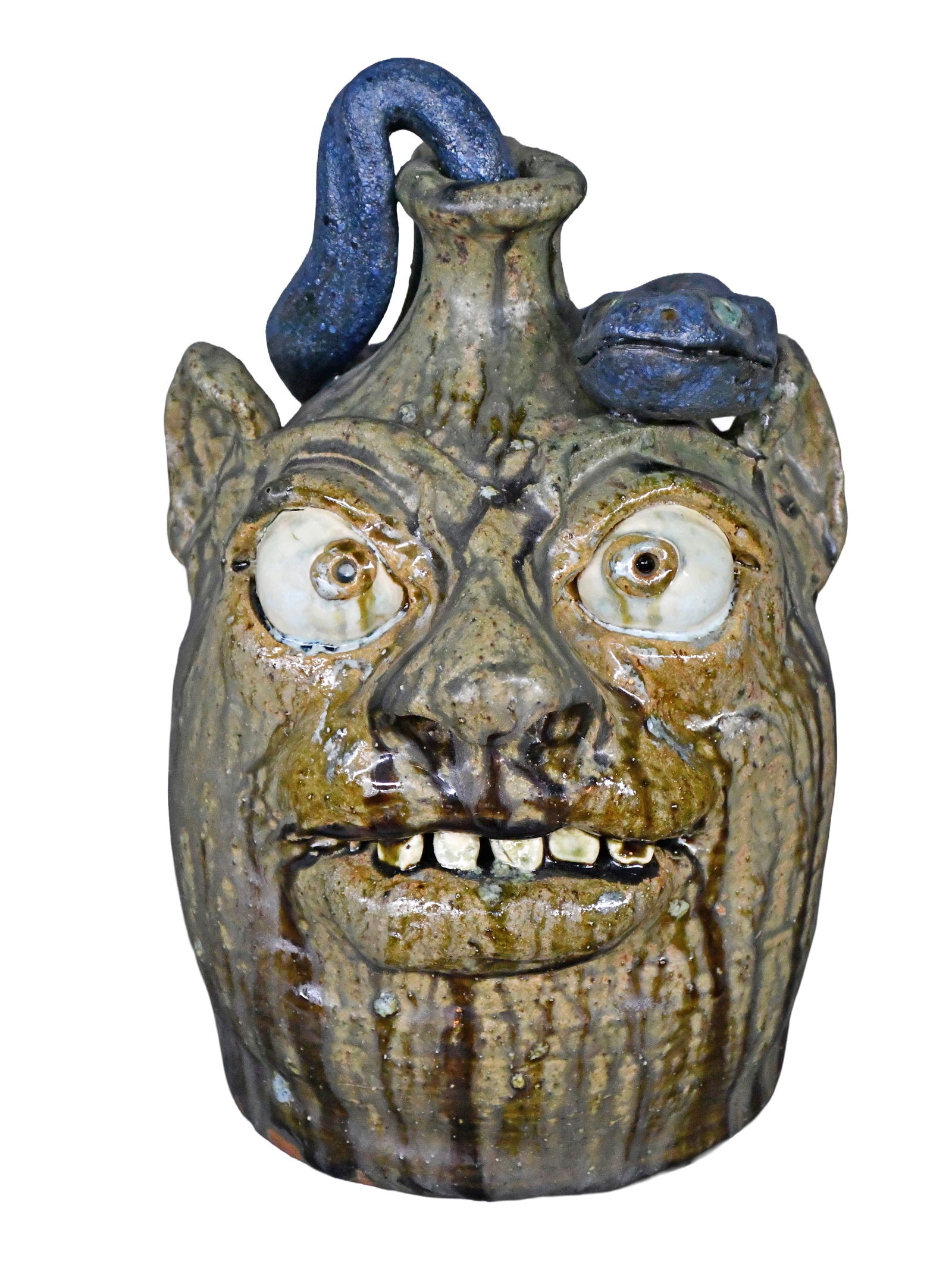 William Flowers. Face Jug with Snake.: William Flowers. Face Jug with Snake. 1999. Signed and dated. Mint condition. 11" h. Est. $300-500. Ship: $55 Please Read Before You Bid: By registering for and/or placing a bid in any Slotin
