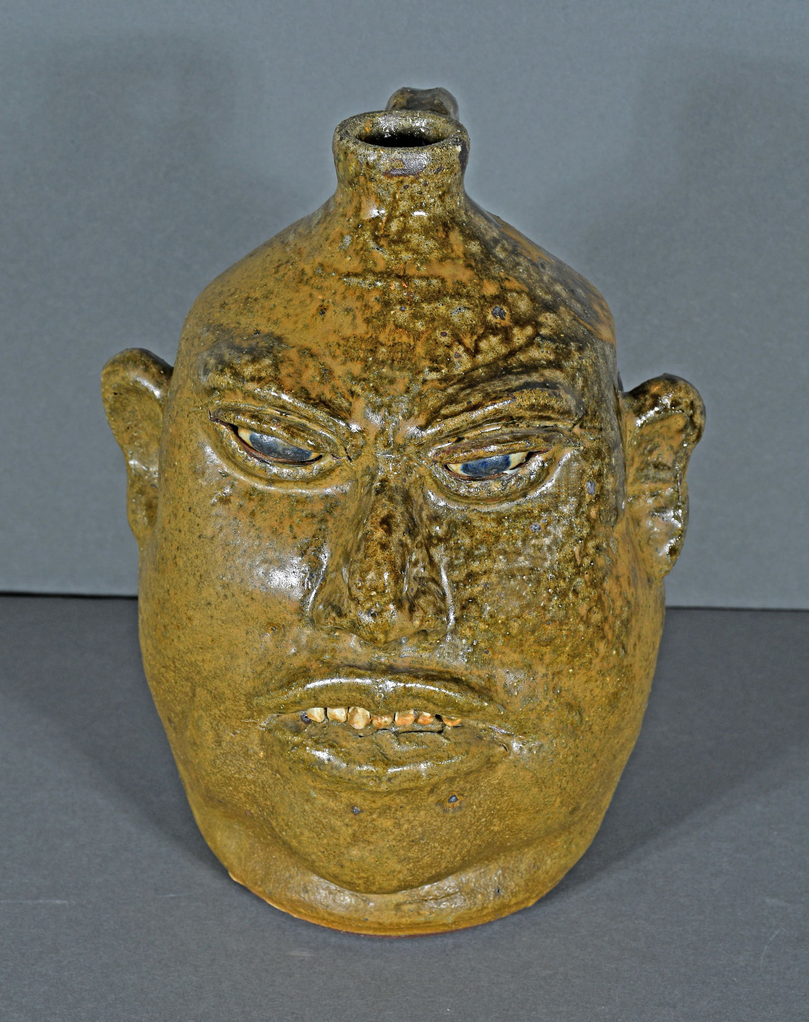 Lanier Meaders. 2/3 Matte Glazed Face Jug. - 4