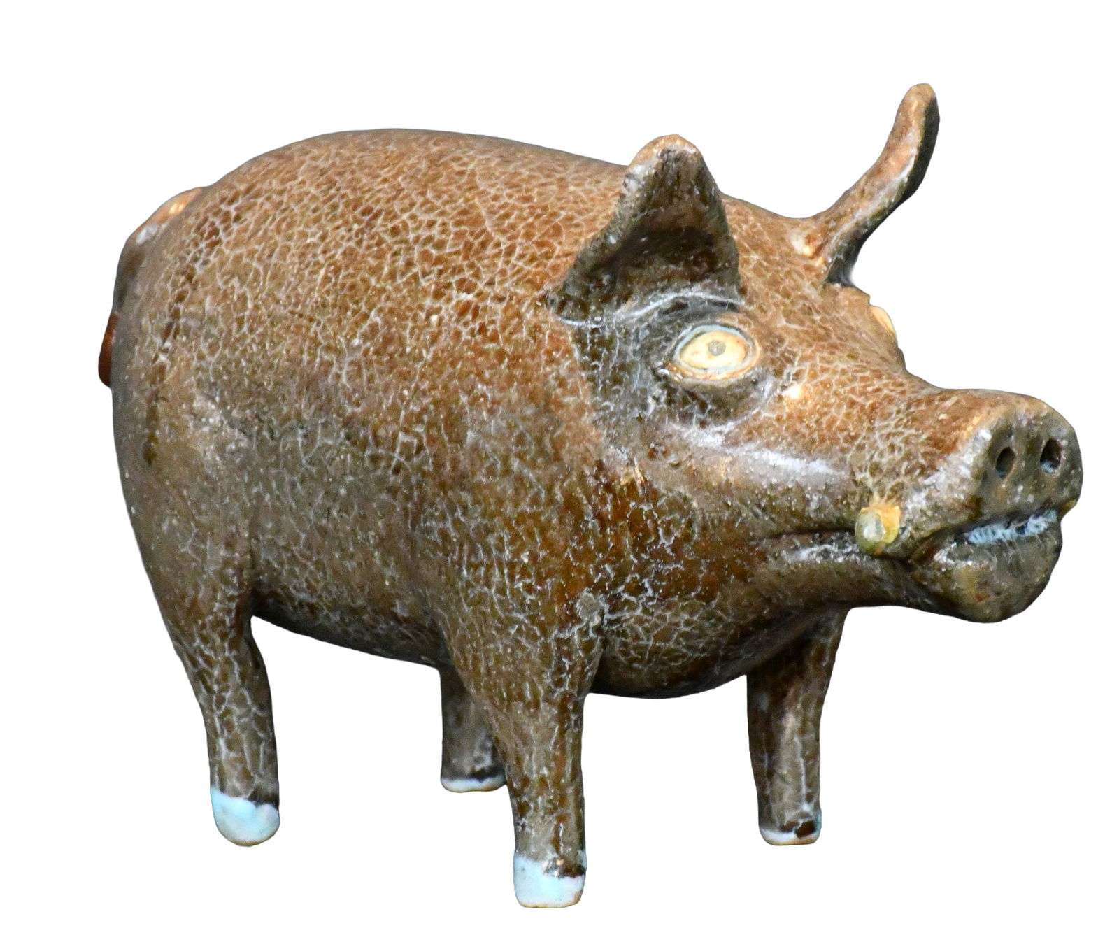 Reggie Meaders. Blue and Brown Crazed Glaze Hog.: Reggie Meaders. Blue and Brown Crazed Glaze Hog. Signed. Mint condition. 12" long. Est. $300-500. Ship: $75 Please Read Before You Bid: By registering for and/or placing a bid in any Slotin