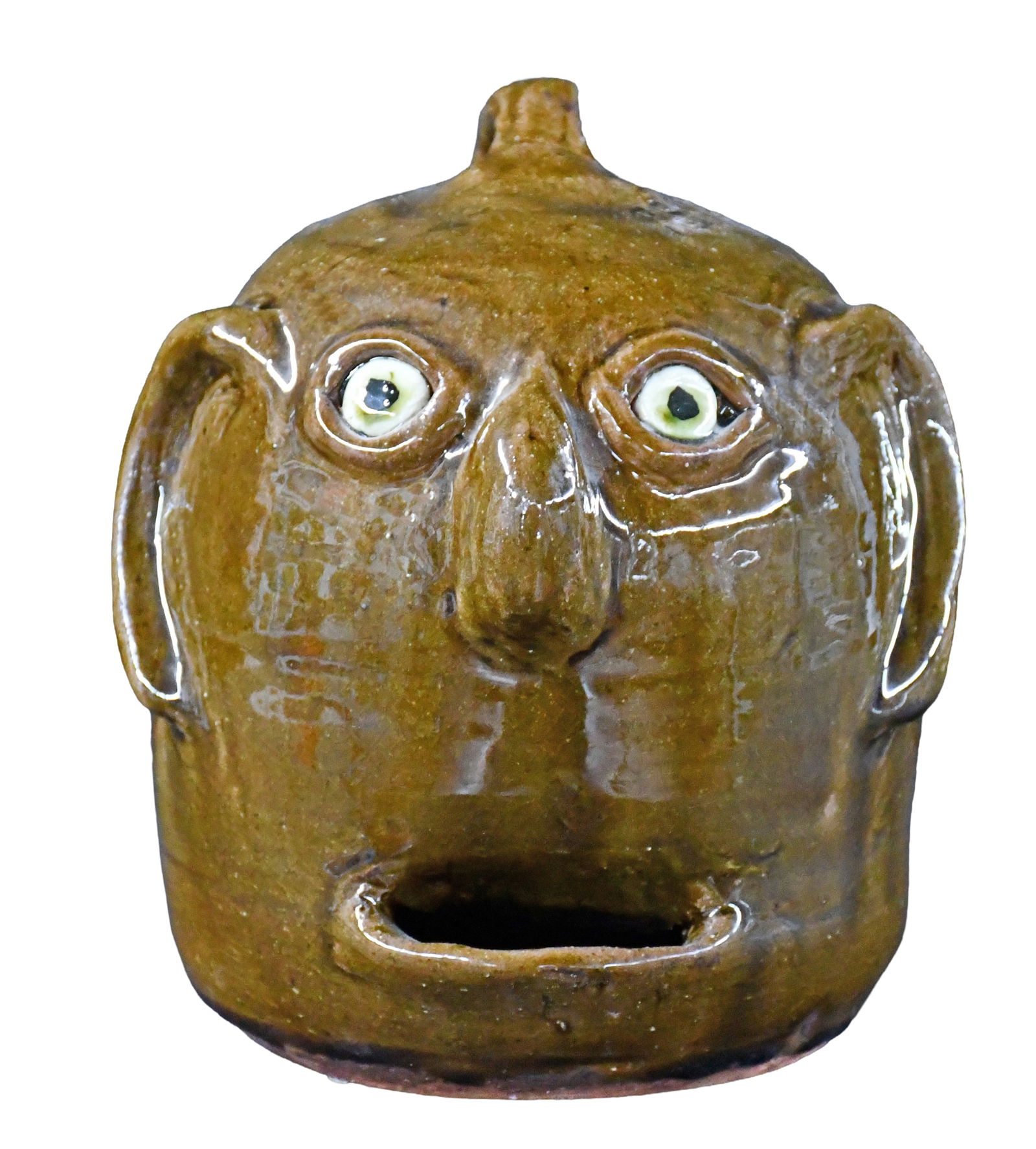 Reggie Meaders. Chicken Waterer Face Jug.: Reggie Meaders. Chicken Waterer Face Jug. Signed. Mint condition. 8" h. Est. $300-500. Ship: $55 Please Read Before You Bid: By registering for and/or placing a bid in any Slotin Auction, you