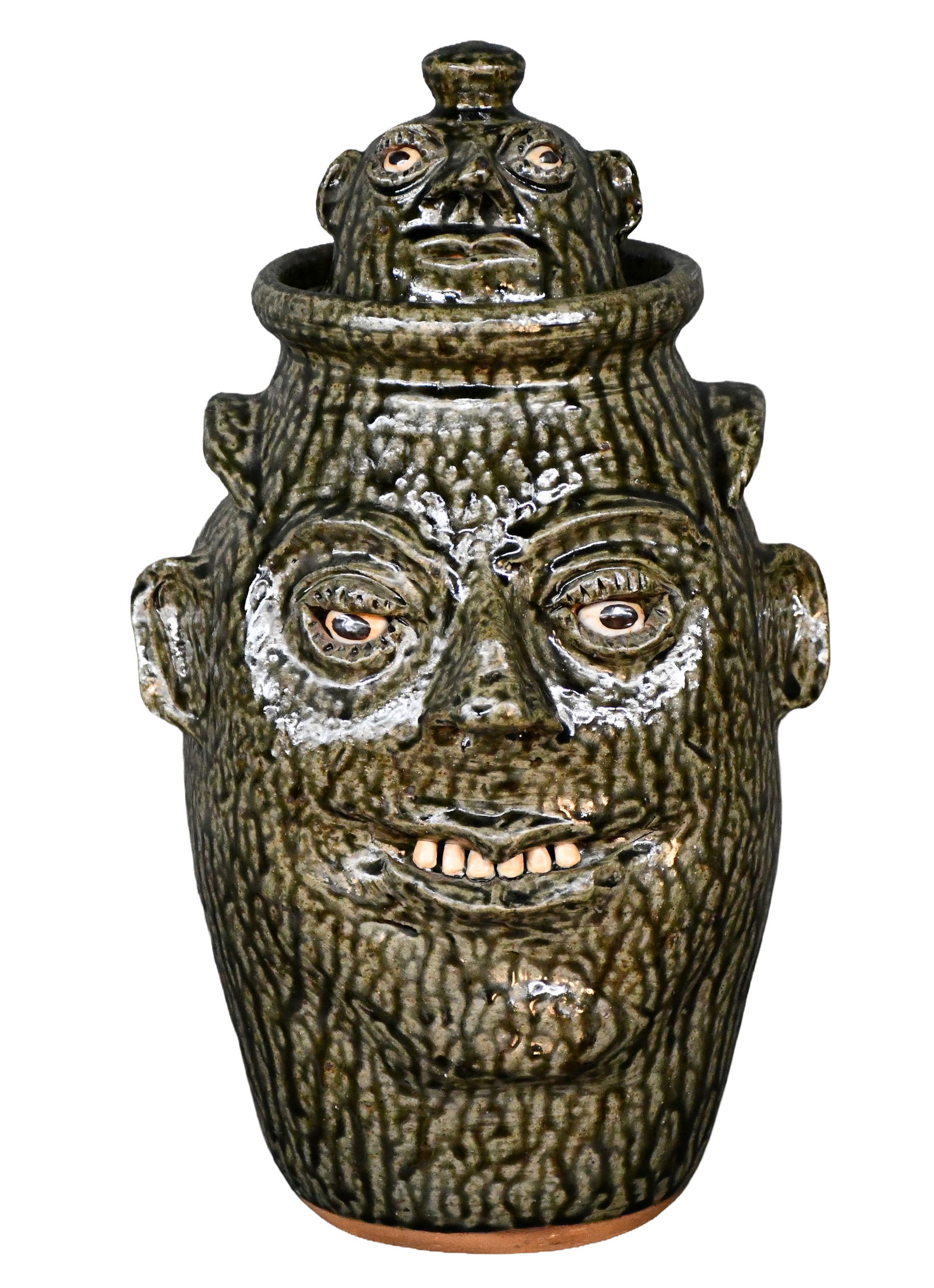 Billie & Cleater Meaders. Two Gallon Double Face Crock.: Billie and Cleater Meaders. Two Gallon Double Face Crock. 1995. Signed and dated. Mint condition. 16" h. Est. $200-300. Ship: $85 Please Read Before You Bid: By registering for and/or placing a