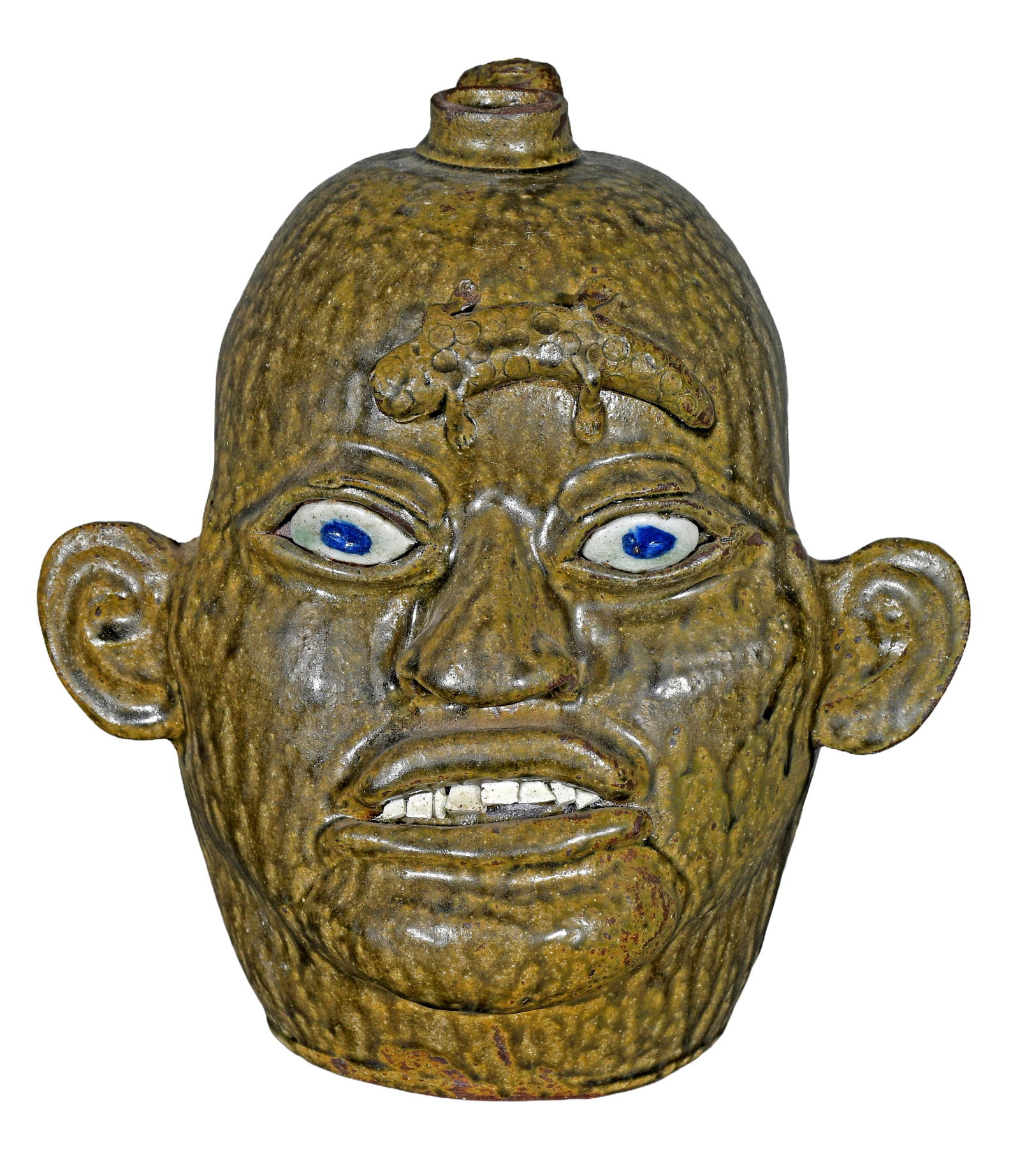 Matthew Hewell. Face Jug with Lizard.: Matthew Hewell. Face Jug with Lizard. 1984. Signed and dated. Mint condition. 11.5" h. Est. $200-300. Ship: $55 Please Read Before You Bid: By registering for and/or placing a bid in any Slotin