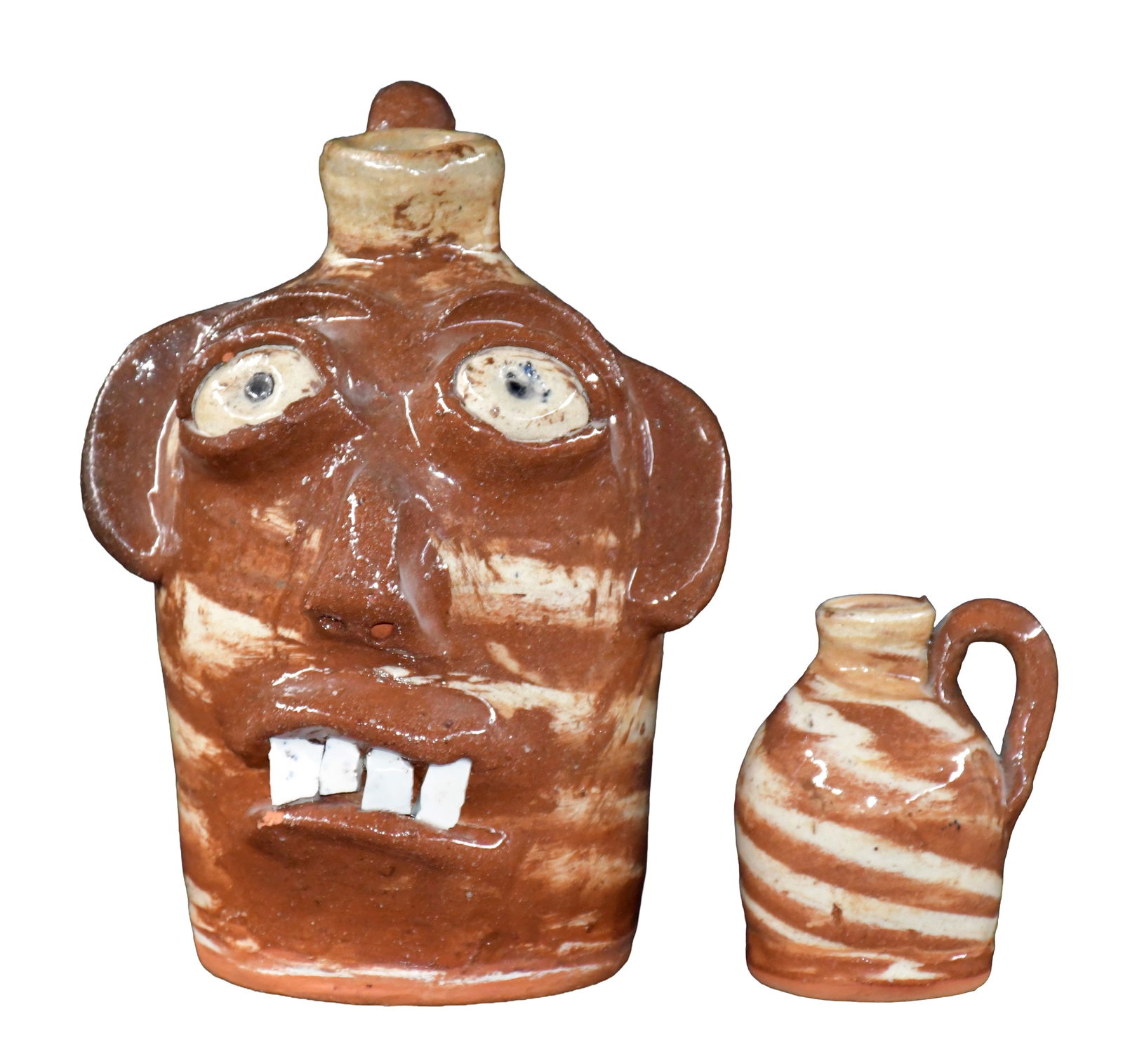 B.B. Craig. Two-Color Swirl Face Jug and Mini Jug. (1 of 4)