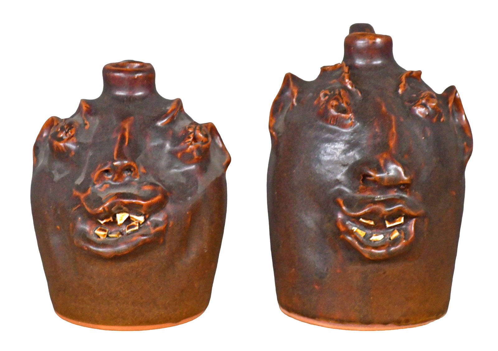 Louis Brown. Pair of Traditional Half Gallon Face Jugs. (1 of 5)