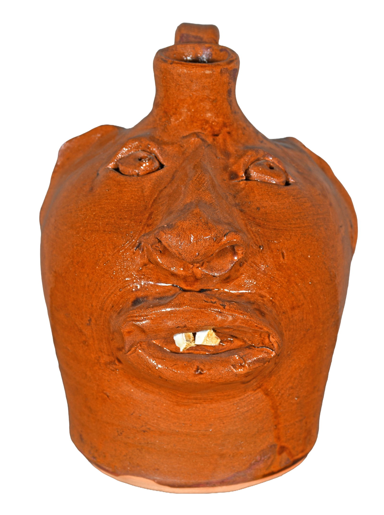 Brown Pottery. Early Stamped Face Jug.: Brown Pottery. Early Stamped Face Jug. Mint condition. 7.5" h. Est. $300-500. Ship: $45 Please Read Before You Bid: By registering for and/or placing a bid in any Slotin Auction, you acknowledge that