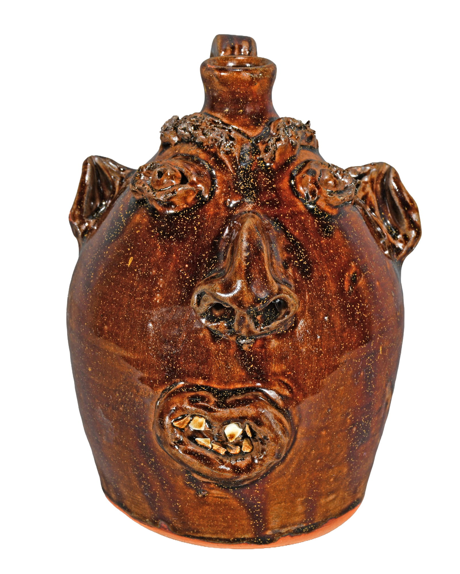 Brown Pottery. Half Gallon Traditional Face Jug. (1 of 5)