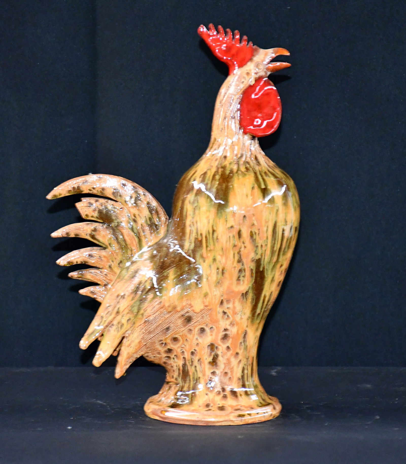 Charlie West. Multi Glaze Dripped Rooster. - 2