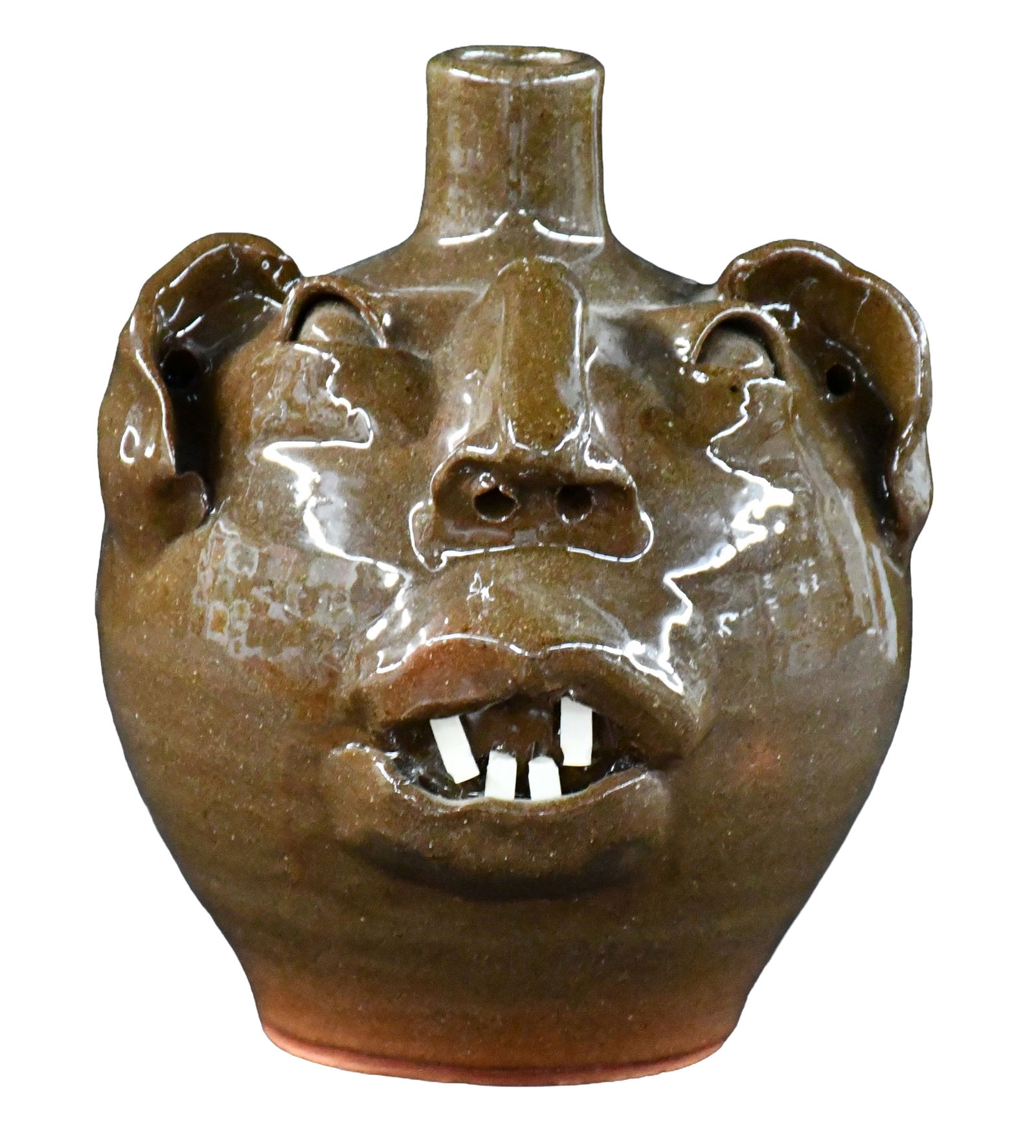 M.L. Owens. Buck Tooth Face Jug.: M.L. Owens. Buck Tooth Face Jug. 1991. Signed and dated. Mint condition. 7.5" h. Provenance: The Lynne Ingram Collection. Est. $200-300. Ship: $45 Please Read Before You Bid: By registering for