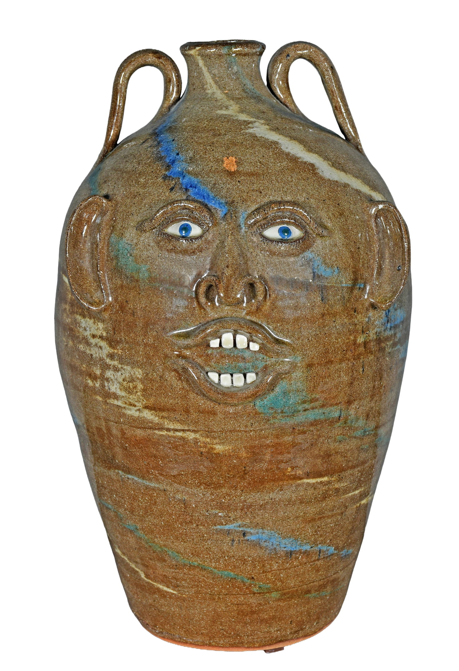 Joe Reinhardt. Five Gallon Three Color Swirl Face Jug.: Joe Reinhardt. Five Gallon Three Color Swirl Face Jug. 1997. Signed. Minor kiln shrinkage on base, otherwise excellent condition. 20.5" h. Est. $200-400. Ship: $150 Please Read Before You Bid: By