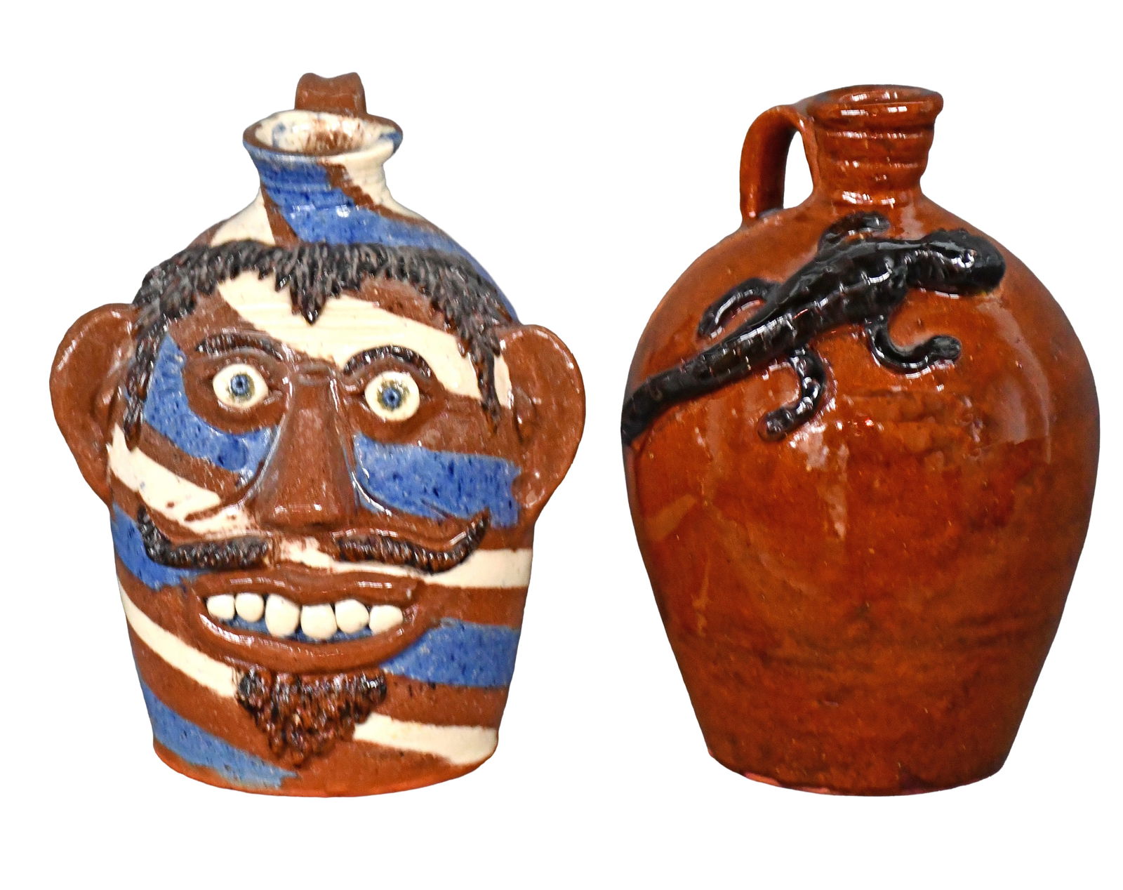Albert Hodge. Swirl Face Jug and Lizard Jug. (1 of 4)