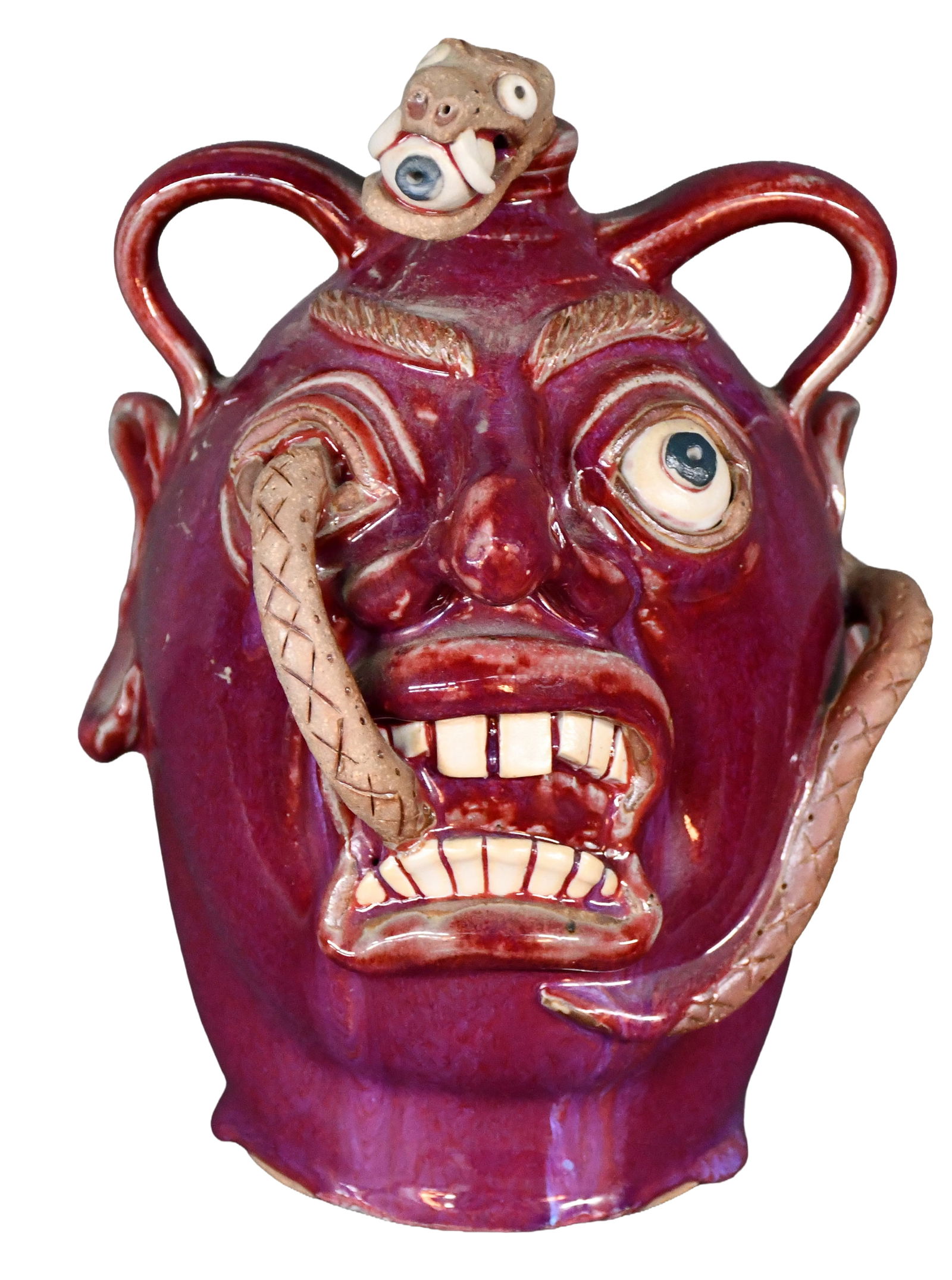 Karen Labarga. Eye Popping Face Jug with Snake. (1 of 6)