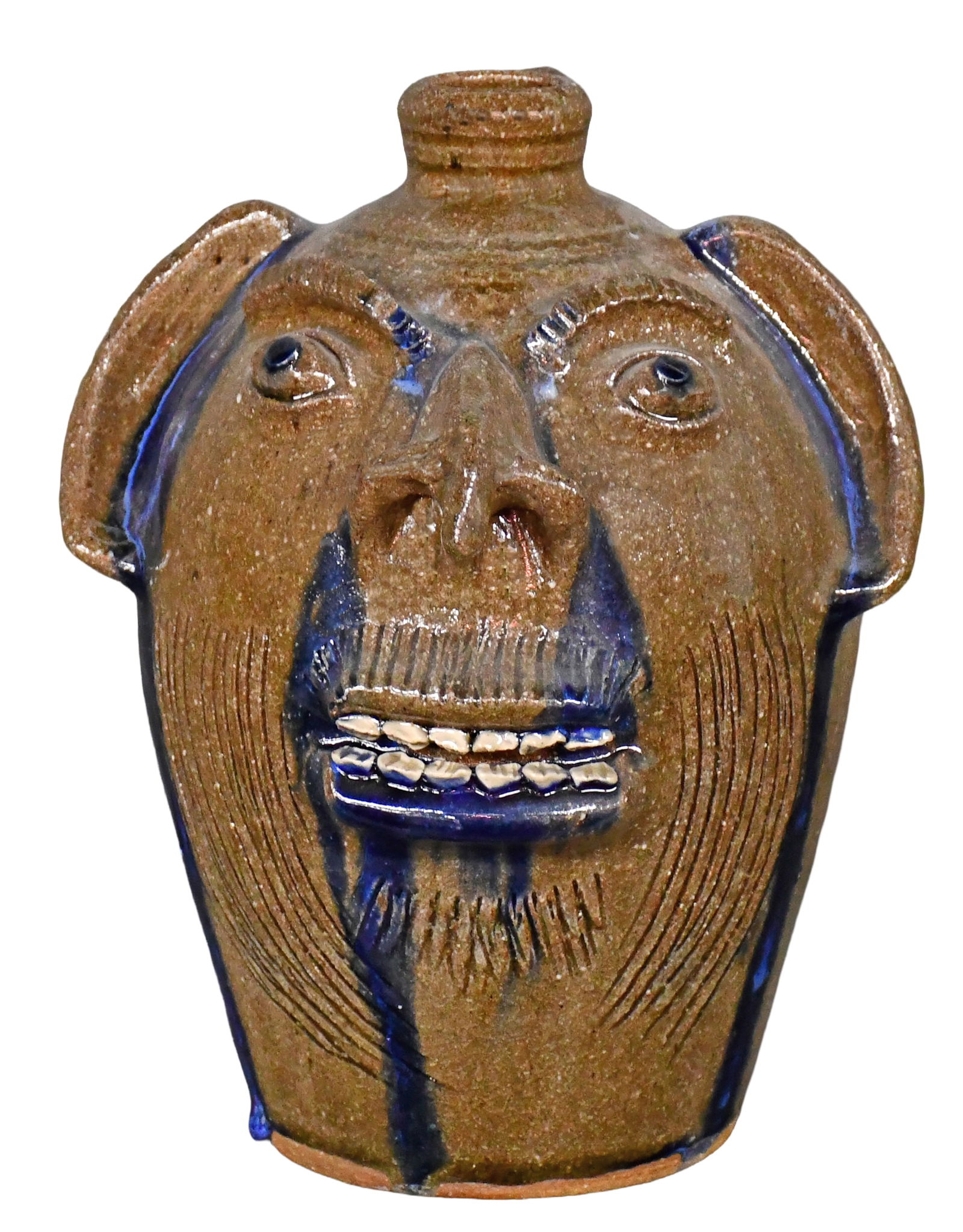 Steve Abee. Face Jug with Blue Glass Drips.: Steve Abee. Face Jug with Blue Glass Drips. Signed. Mint condition. 10" h. Est. $200-300. Ship: $55 Please Read Before You Bid: By registering for and/or placing a bid in any Slotin Auction, you