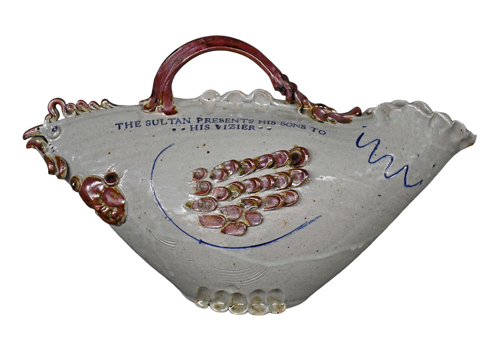 Westerwald Pottery. Chicken Pitcher.: Westerwald Pottery. Chicken Pitcher. 2004. Signed and dated. Salt glaze with cobalt details. Mint condition. 18" long. Est. $200-300. Ship: $85 Please Read Before You Bid: By registering for