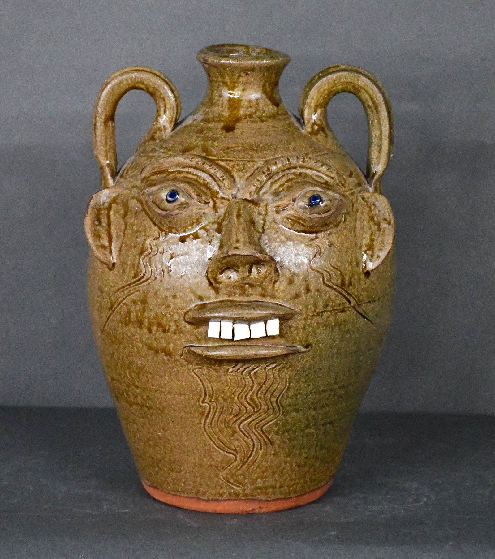 Walter Fleming. Two Handle Face Jug. - 3