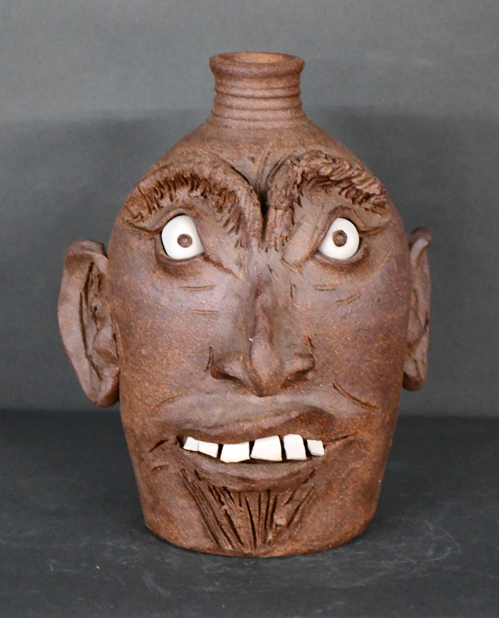 Unglazed Face Jug. - 3