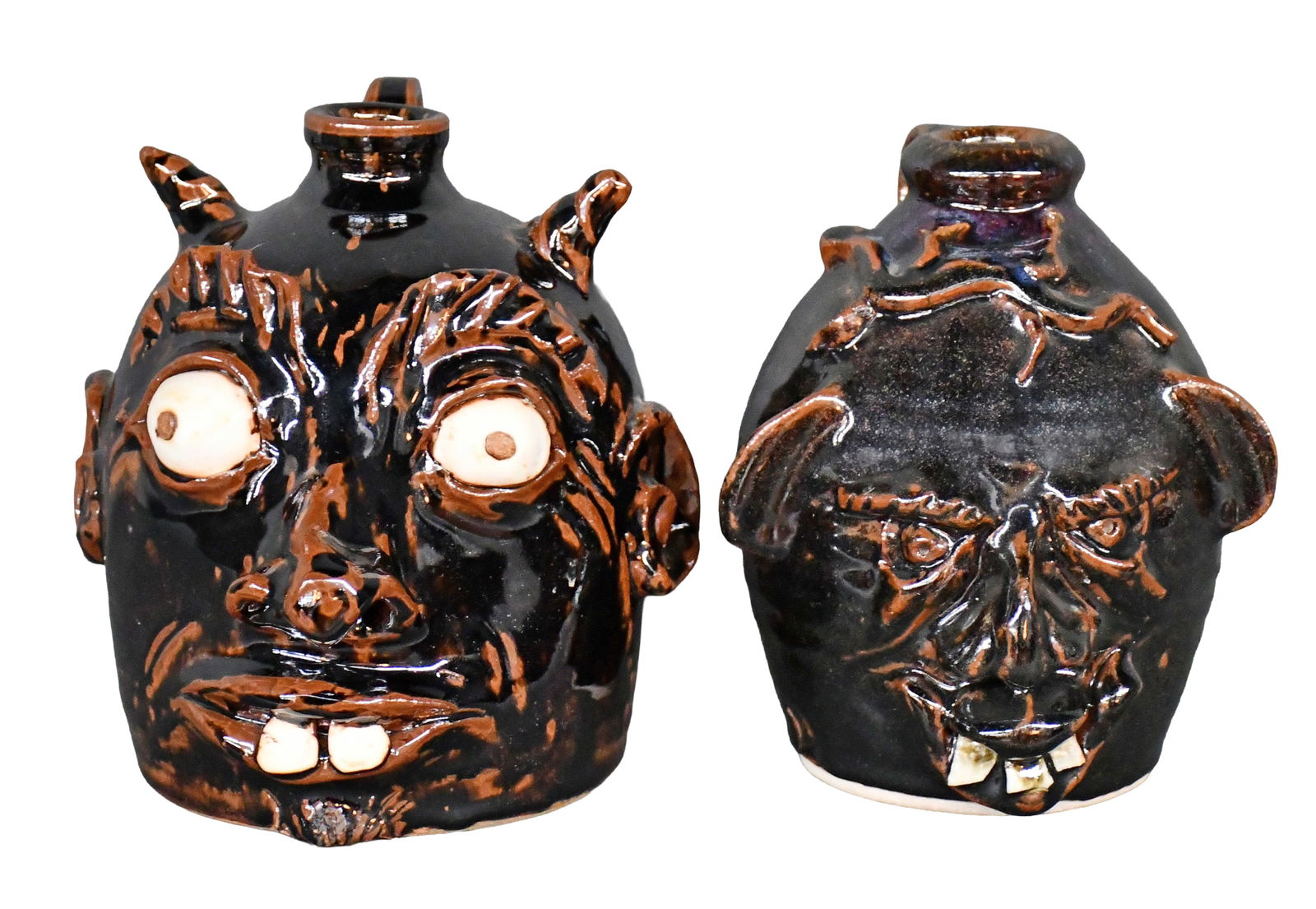 Randy Myers (attributed). Pair of Face Jugs.: Randy Myers - attributed. Pair of Face Jugs. Not signed. Mint condition. Average is 7" h. Est. $100-200. Ship: $85 Please Read Before You Bid: By registering for and/or placing a bid in any Slotin
