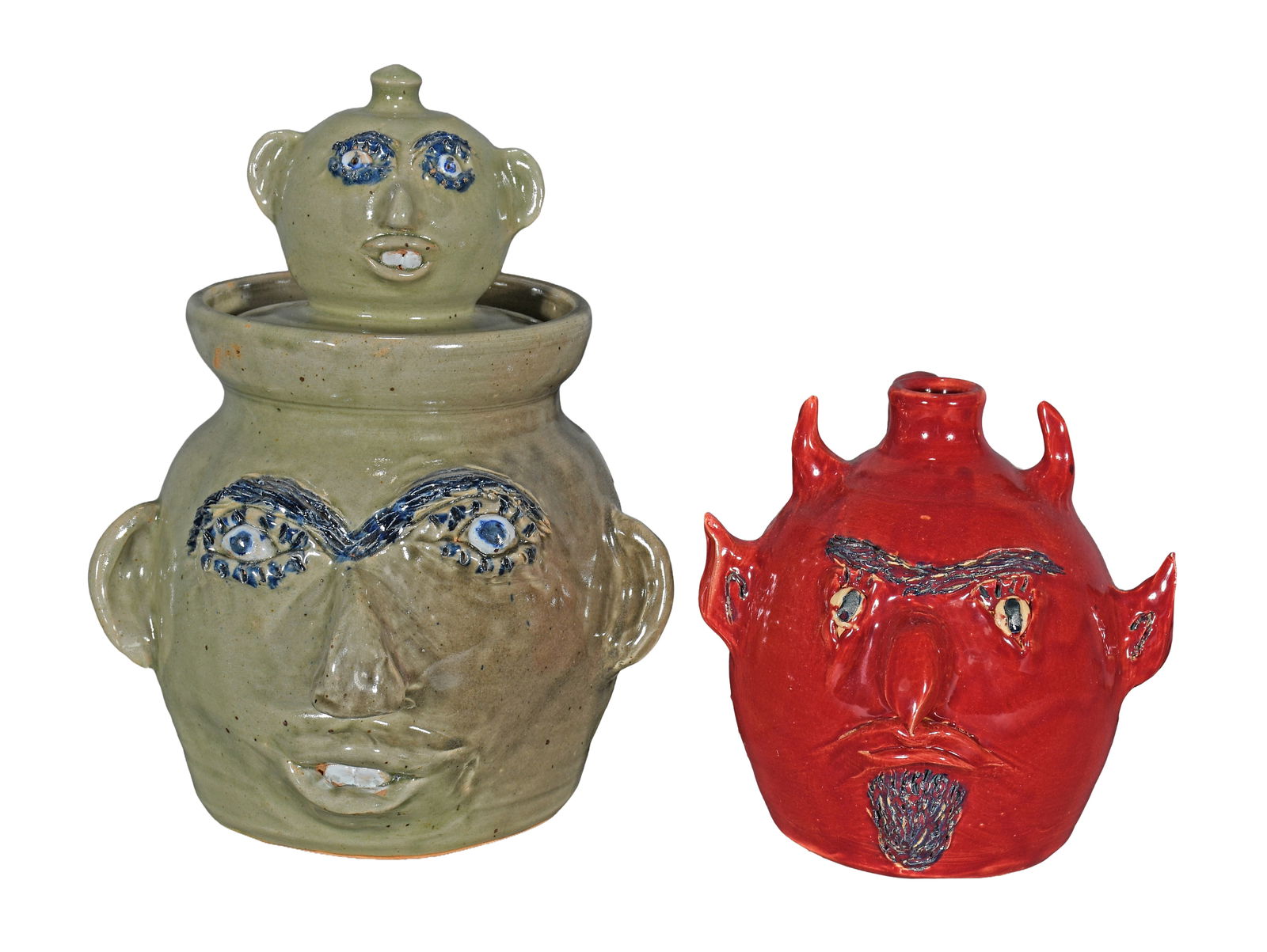 Jerry Brown. Cookie Jar and Devil.: Jerry Brown. Cookie Jar and Devil. 1992. Signed and dated. Mint condition. Tallest is 13" h. Est. $100-300. Ship: $100 Please Read Before You Bid: By registering for and/or placing a bid in any