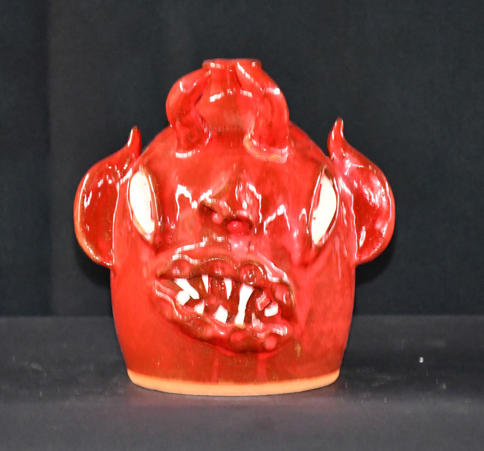 Dale Costner. Red Devil Face Jug. - 3