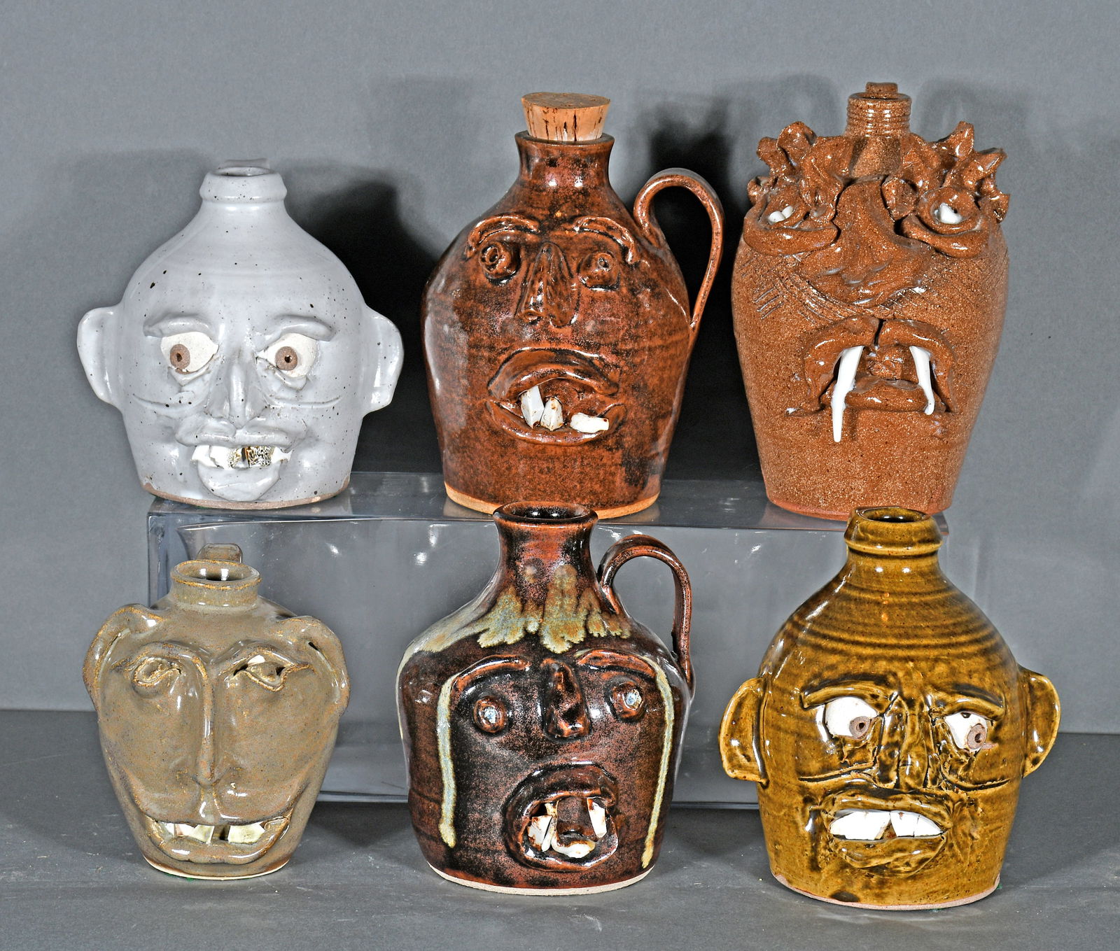 Variety of Potters. 6 Half Gallon Face Jugs. (1 of 2)