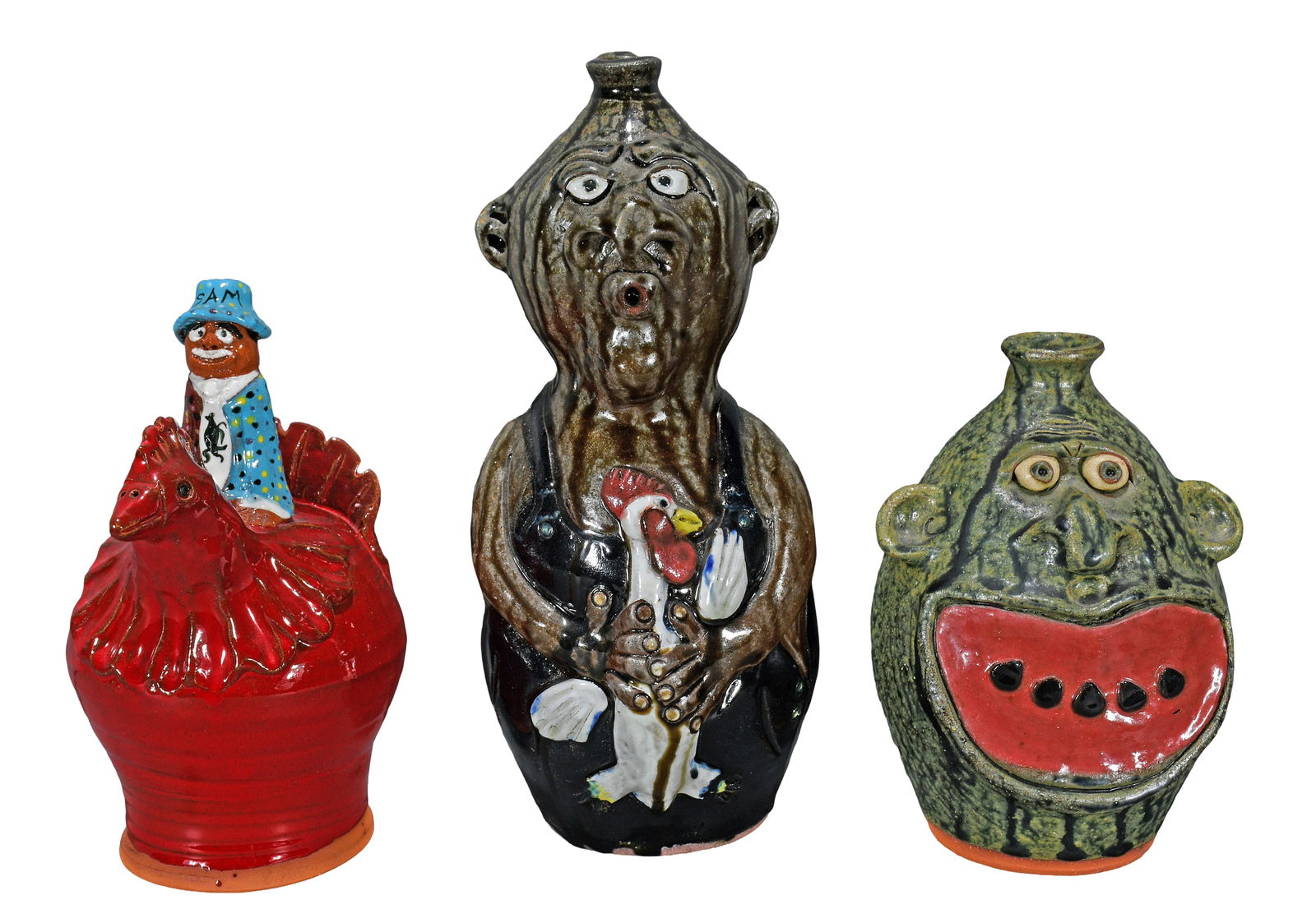 Mike Hanning and Brian Wilson. 3 Jugs.: Mike Hanning and Brian Wilson. Group Lot of Three Jugs. Signed. Mint condition. Tallest is 12.5" h. Est. $100-200. Ship: $90 Please Read Before You Bid: By registering for and/or placing a bid in