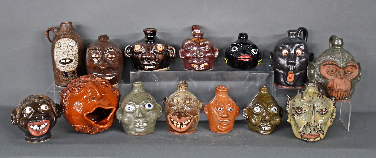 Lepley, Meaders, Hewell, Craven. 14 Pint Size Face Jugs. (1 of 2)