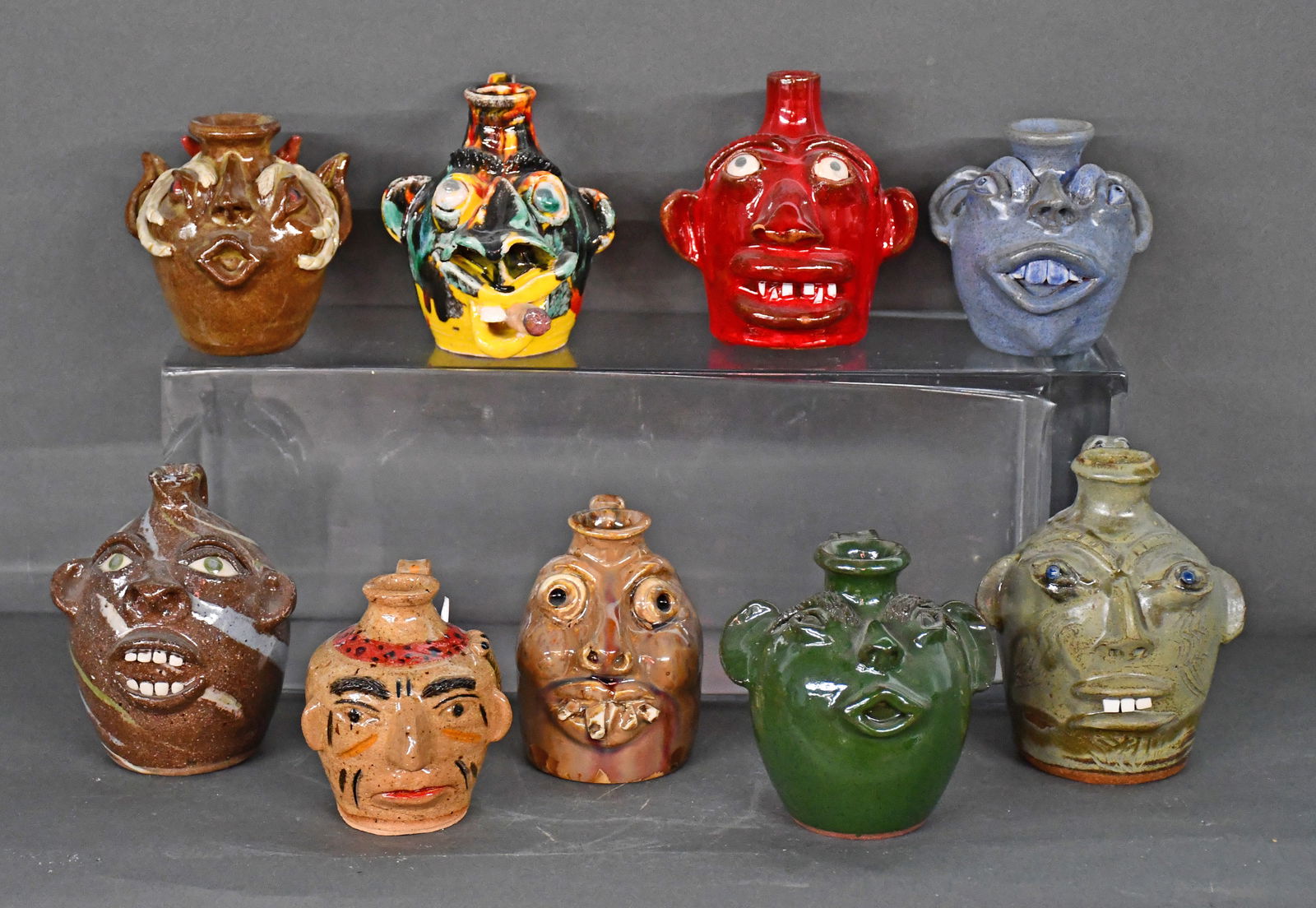 Maness, Fleming, Lowery, Richards, Reinhardt, Gaddy. 9 Mini Face Jugs. (1 of 2)