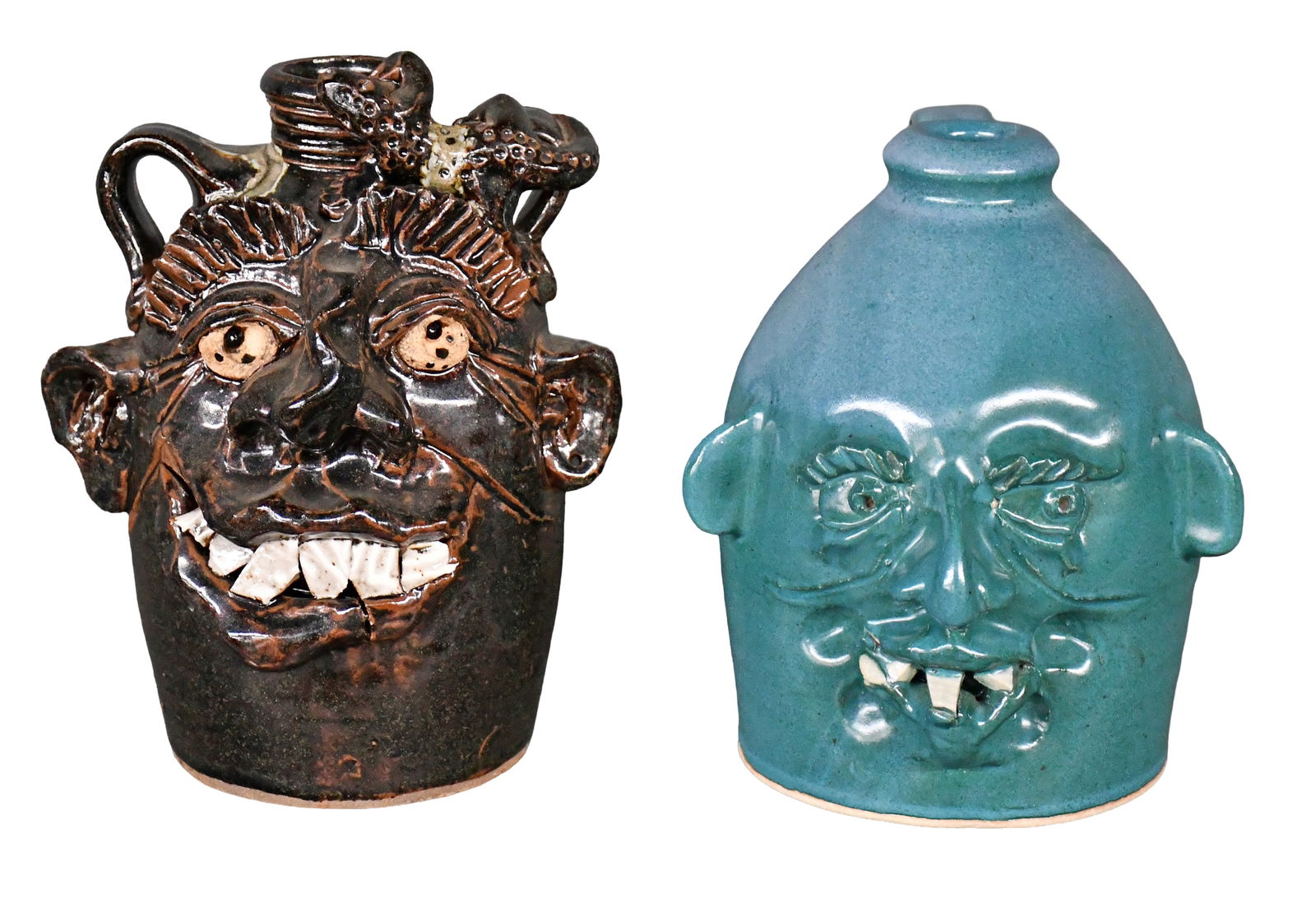 Randy Myers. Brown and Blue Face Jugs. (1 of 4)