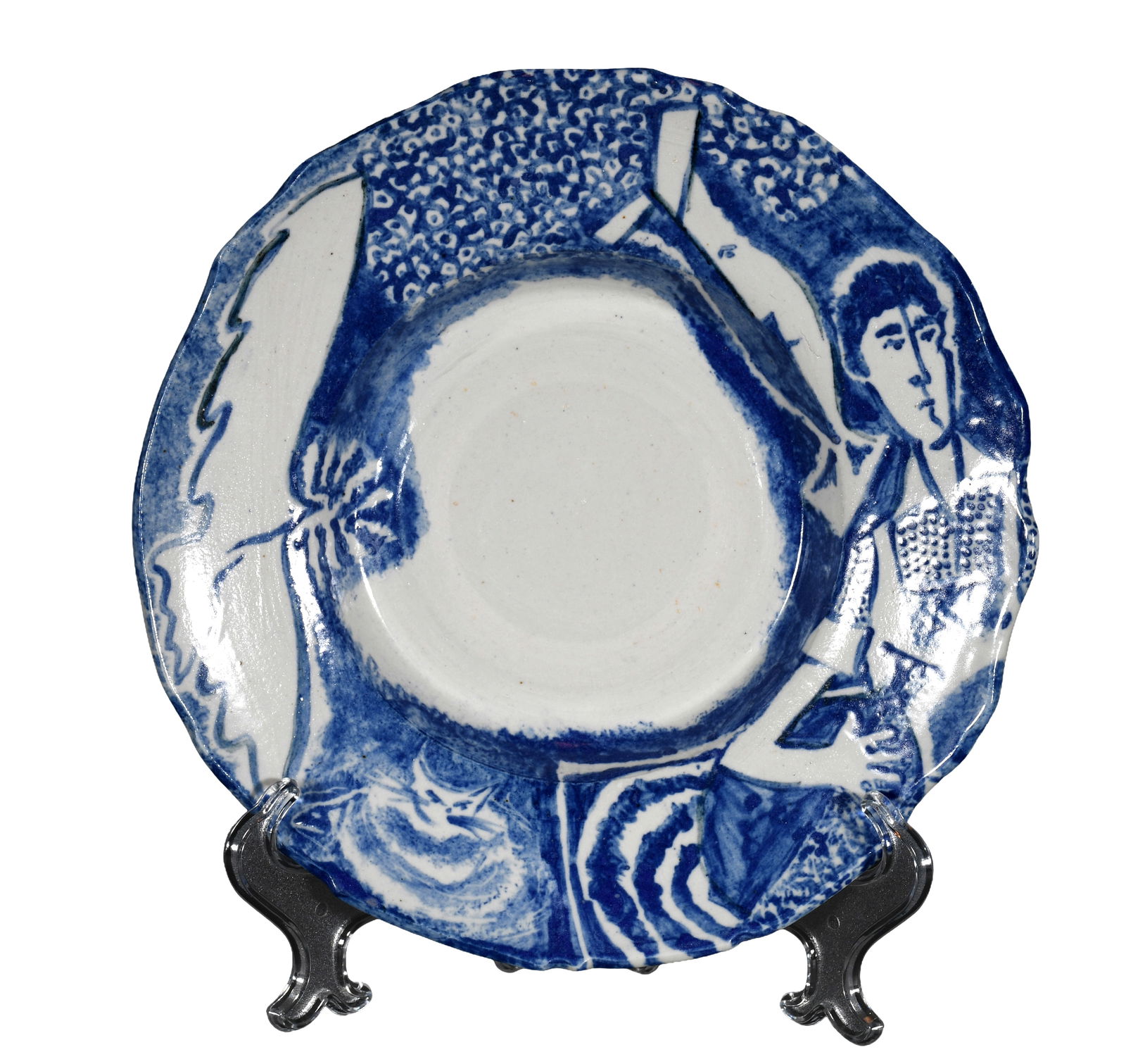 Bob Owens. Porcelain Plate with Decoration of Potter, Cat and Bird. (1 of 3)
