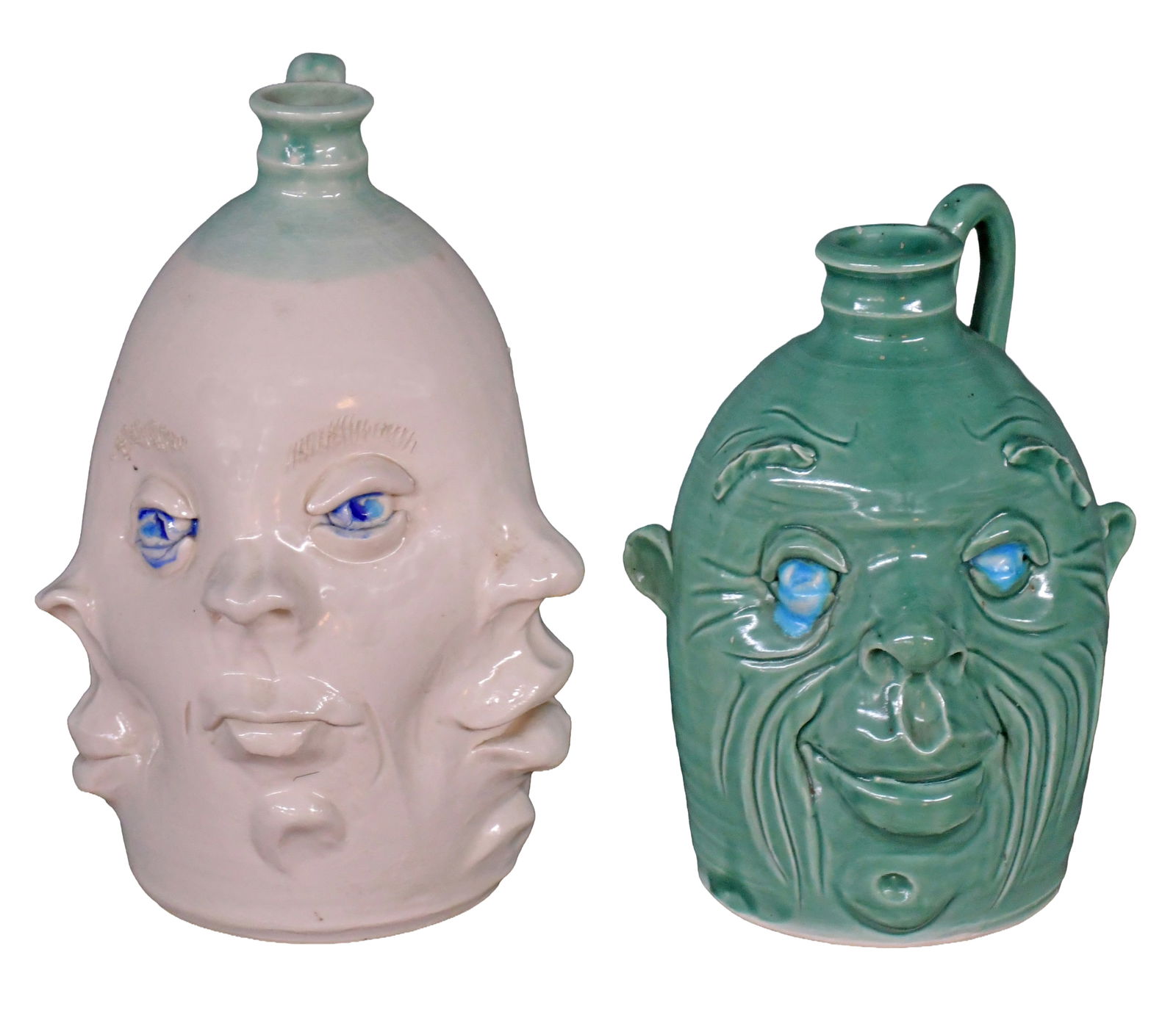 Yvette Lepley. Commercial Glaze Face Jugs.: Yvette Lepley. Commercial Glaze Face Jugs. Signed. Mint condition. Tallest is 8" h. Est. $50-100. Ship: $75 Please Read Before You Bid: By registering for and/or placing a bid in any Slotin
