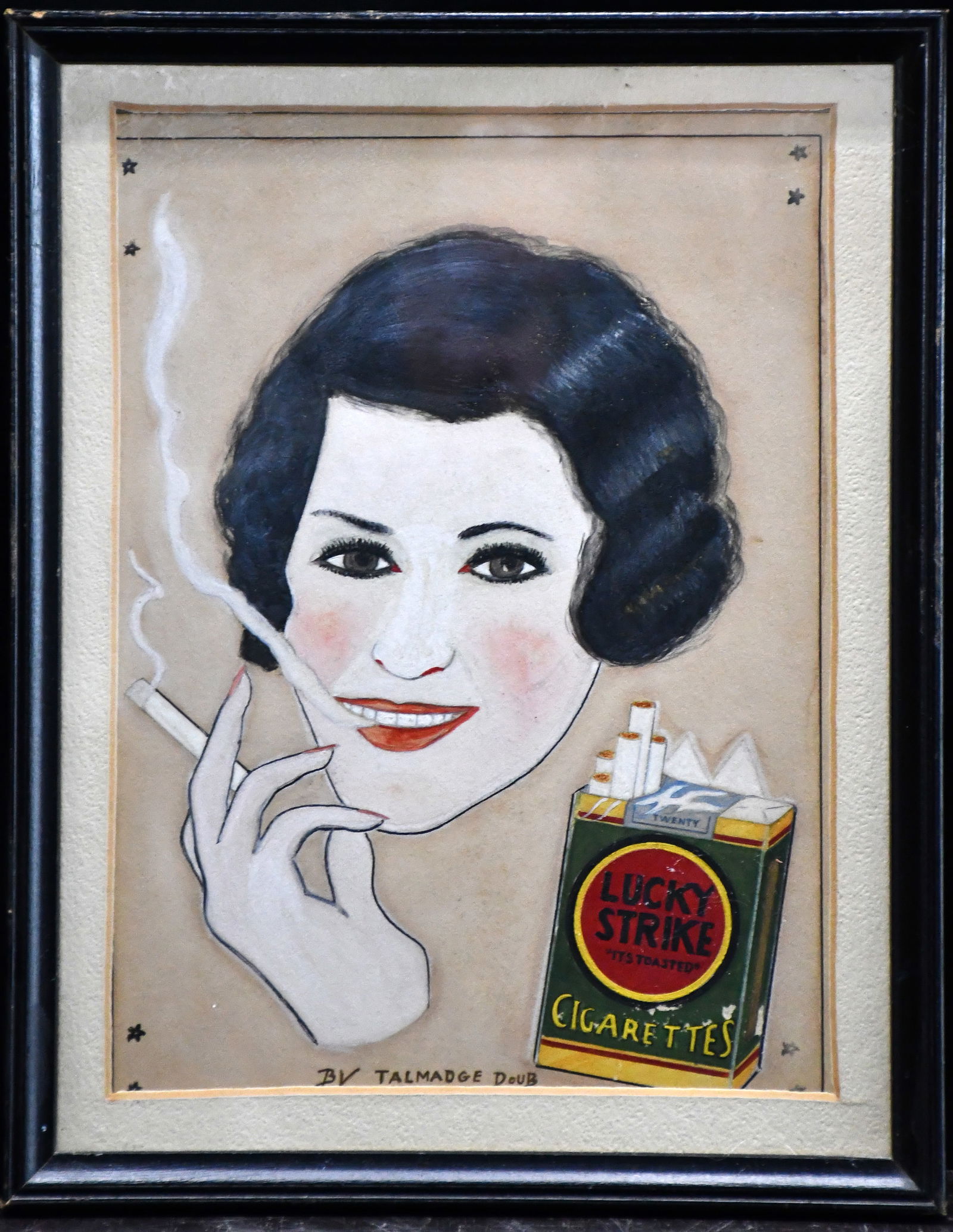 Talmadge Doub. Lucky Strike.: Talmadge Doub. Lucky Strike. Paint and ink on cardstock. Minor toning of paper, otherwise excellent condition. 9" w x 11.5" h with frame. Est. $200-300. Ship: $35 Please Read Before You Bid: By