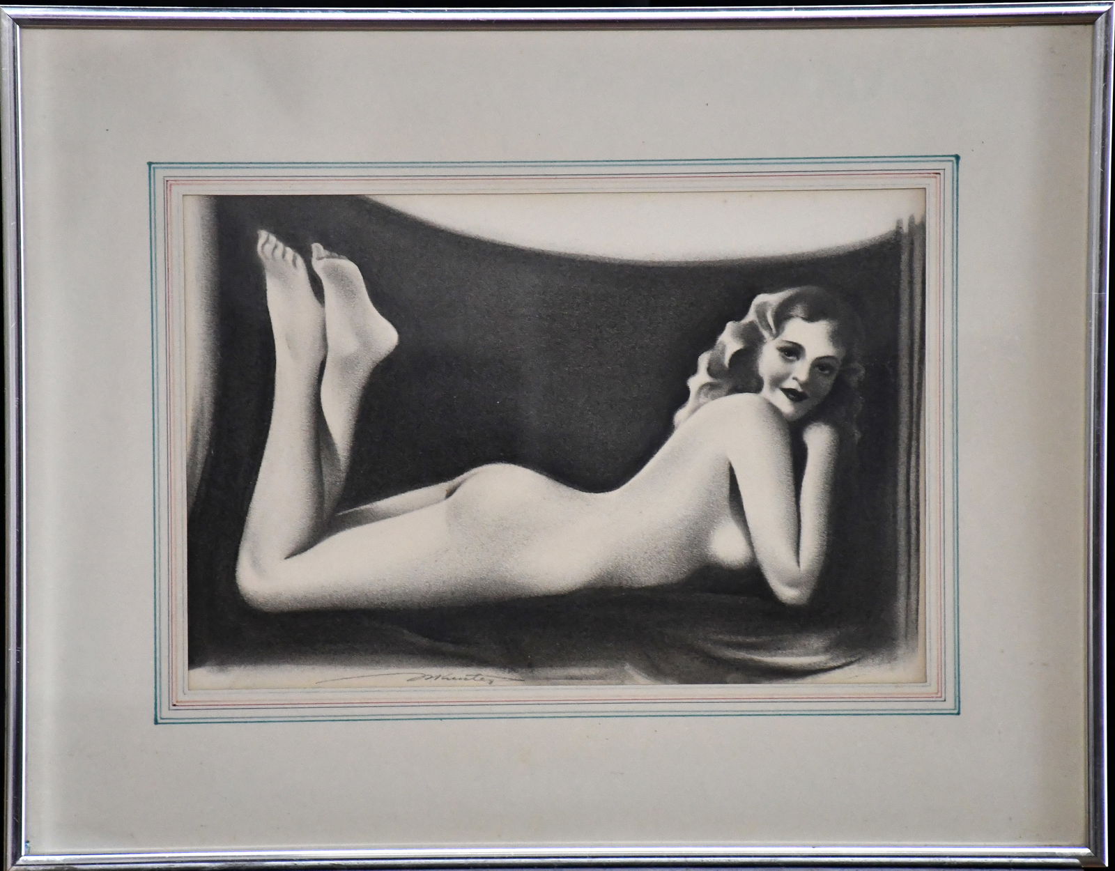 Warner Kreuter. Pin Up Girl.: Warner Kreuter. Pin Up Girl. c. 1935. Signed. Not dated. Graphite on paper. Excellent condition. 18.5" w x 14.5" h with frame. Est. $200-400. Ship: $45 Please Read Before You Bid: By registering