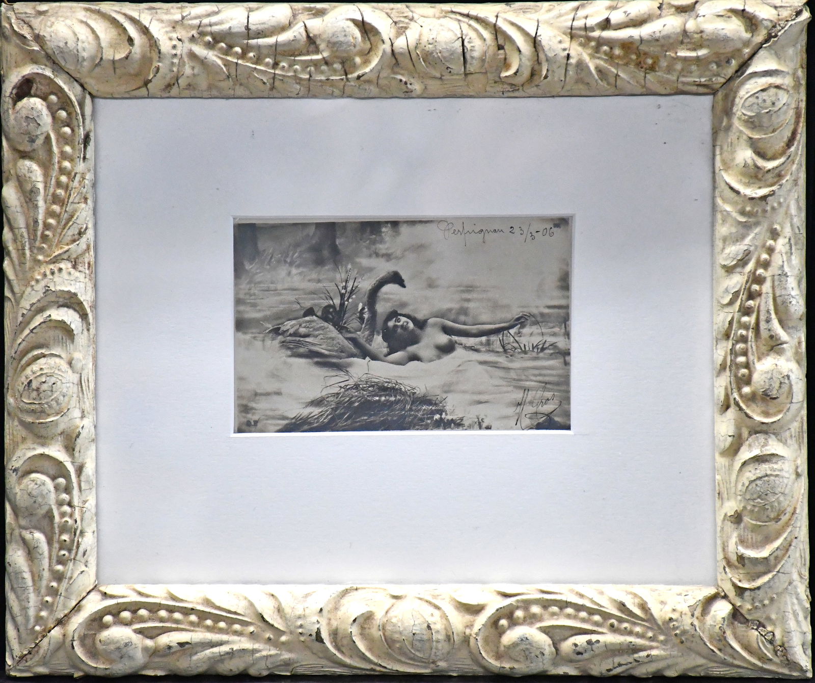 Anonymous. Nude Girl with Swan Postcard.: Anonymous. Nude Girl with Swan Postcard. c. 1923. Black and white photo. Excellent condition. 12.5" w x 10.5" h with frame. Est. $200-300. Ship: $35 Please Read Before You Bid: By registering for