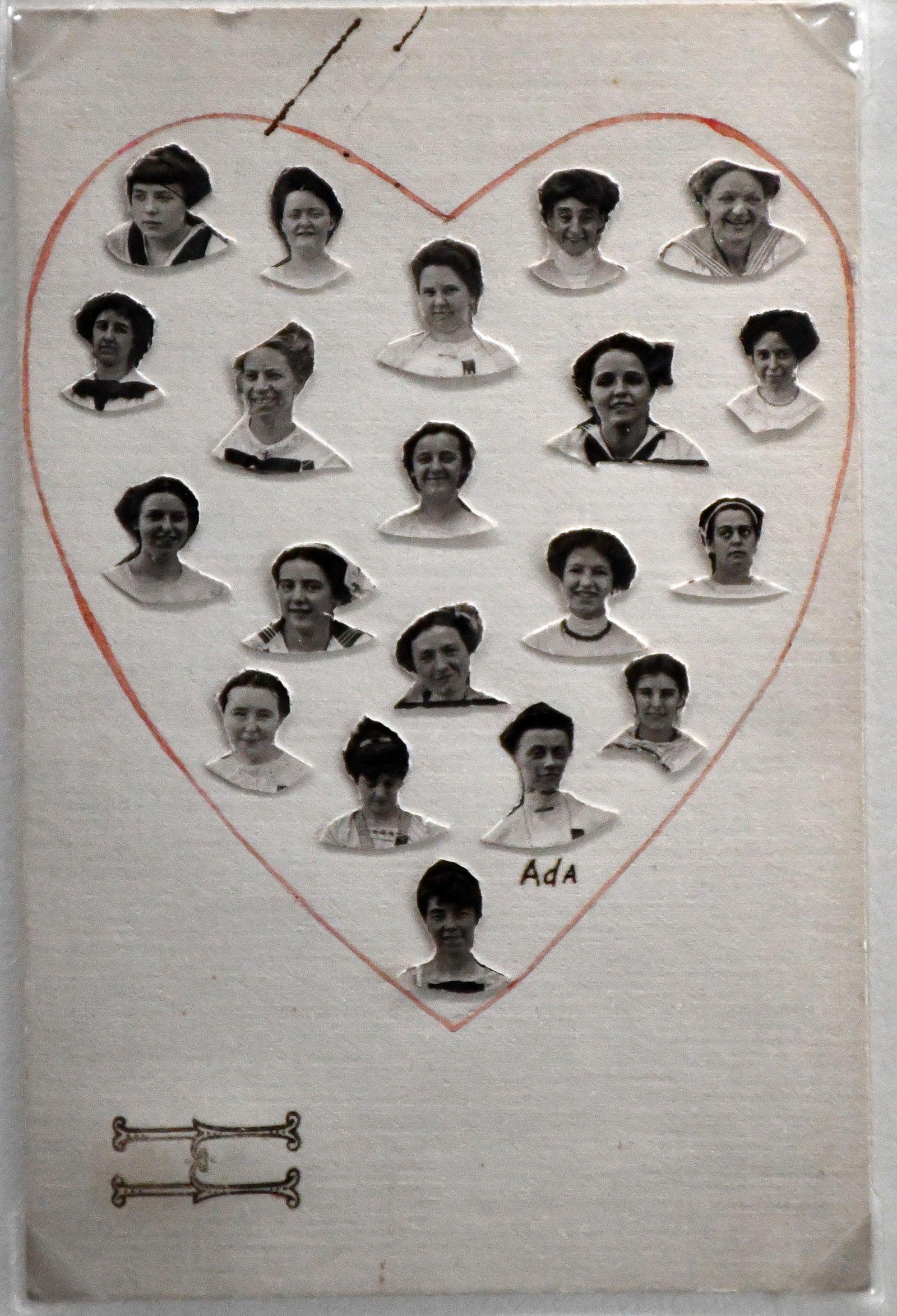 Anonymous. Postcard with Embellished Lovers Mini Photos.: Anonymous. Postcard with Embellished Lovers Mini Photos. Cut out photos attached to postcard and ink. Great condition. 12" w x 13" h with frame. Est. $200-300. Ship: $45 Please Read Before You Bid: