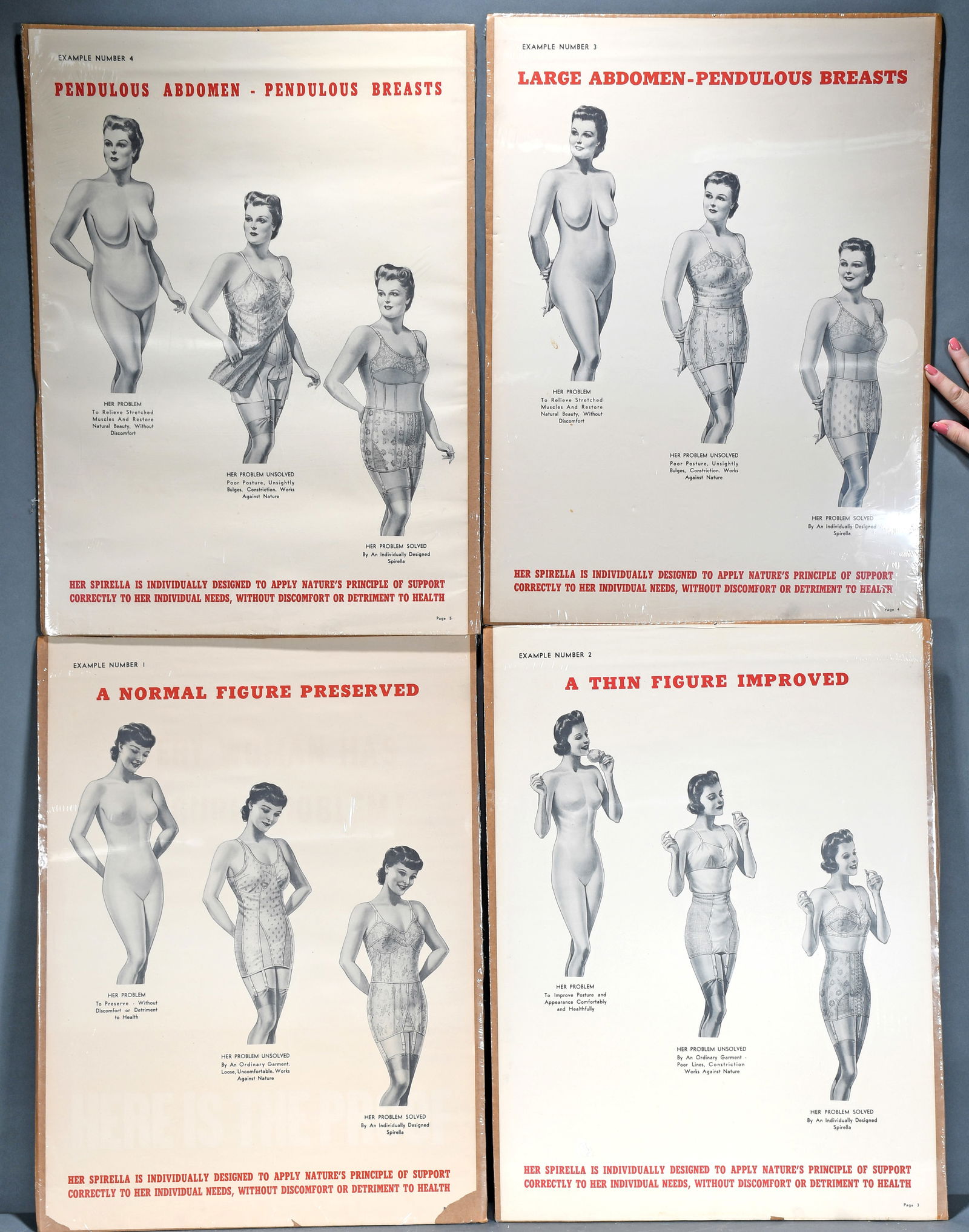 Spirella Advertisments for Ladies Support. Four Posters.: Spirella Advertisements for Ladies Support. Group of Four Posters. Good condition, some minor loss. Average size is 20" w x 27" h. Est. $50-100. Ship: $65 Please Read Before You Bid: By