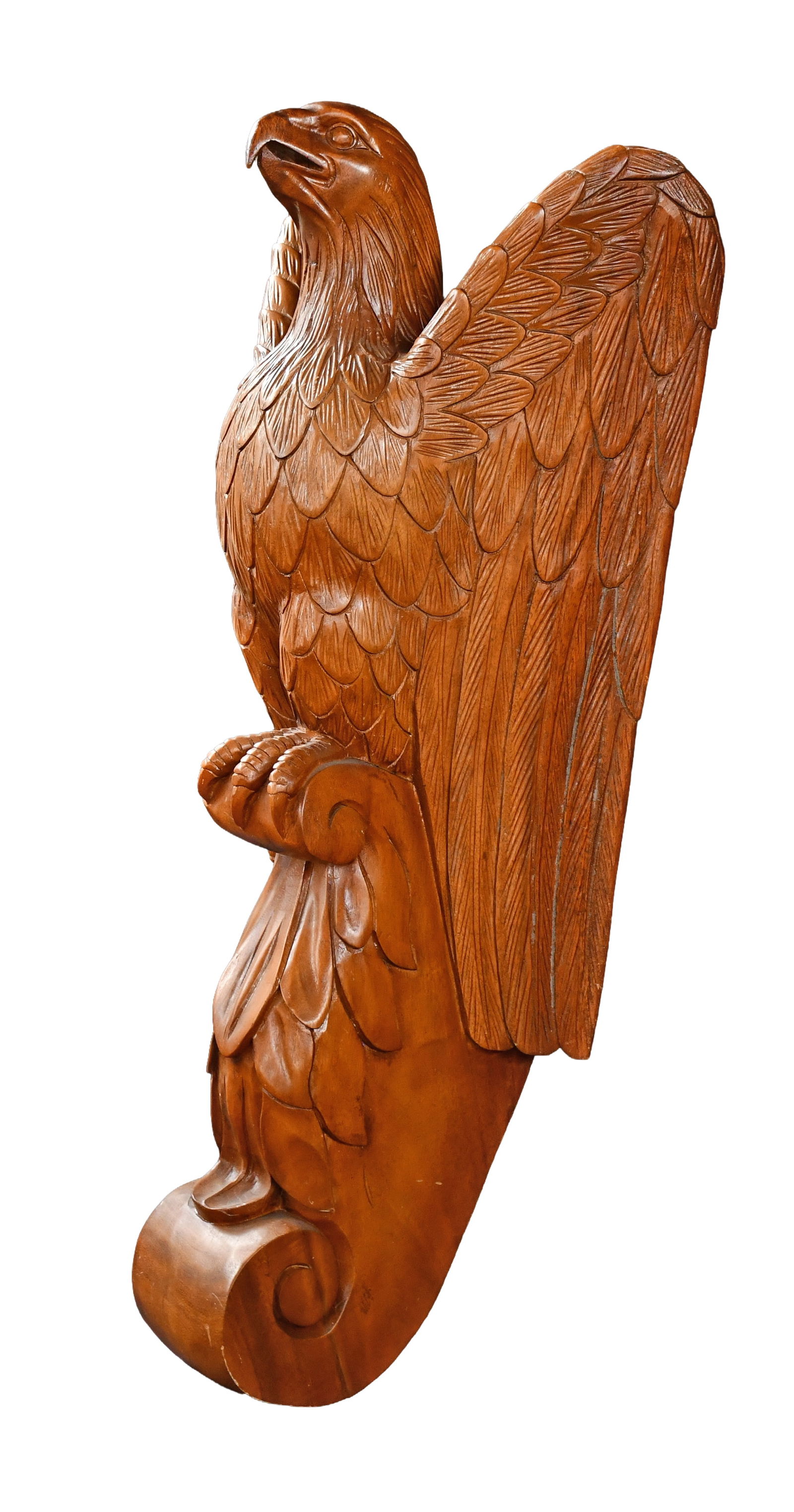 Eagle Ship Figurehead.: Anonymous. Eagle Ship Figurehead. Not signed. Carved and varnished wood. Excellent condition. 17" w x 35" h x 11" d. Est. $500-800. Buyer is responsible for shipping. Please Read Before You Bid: By re