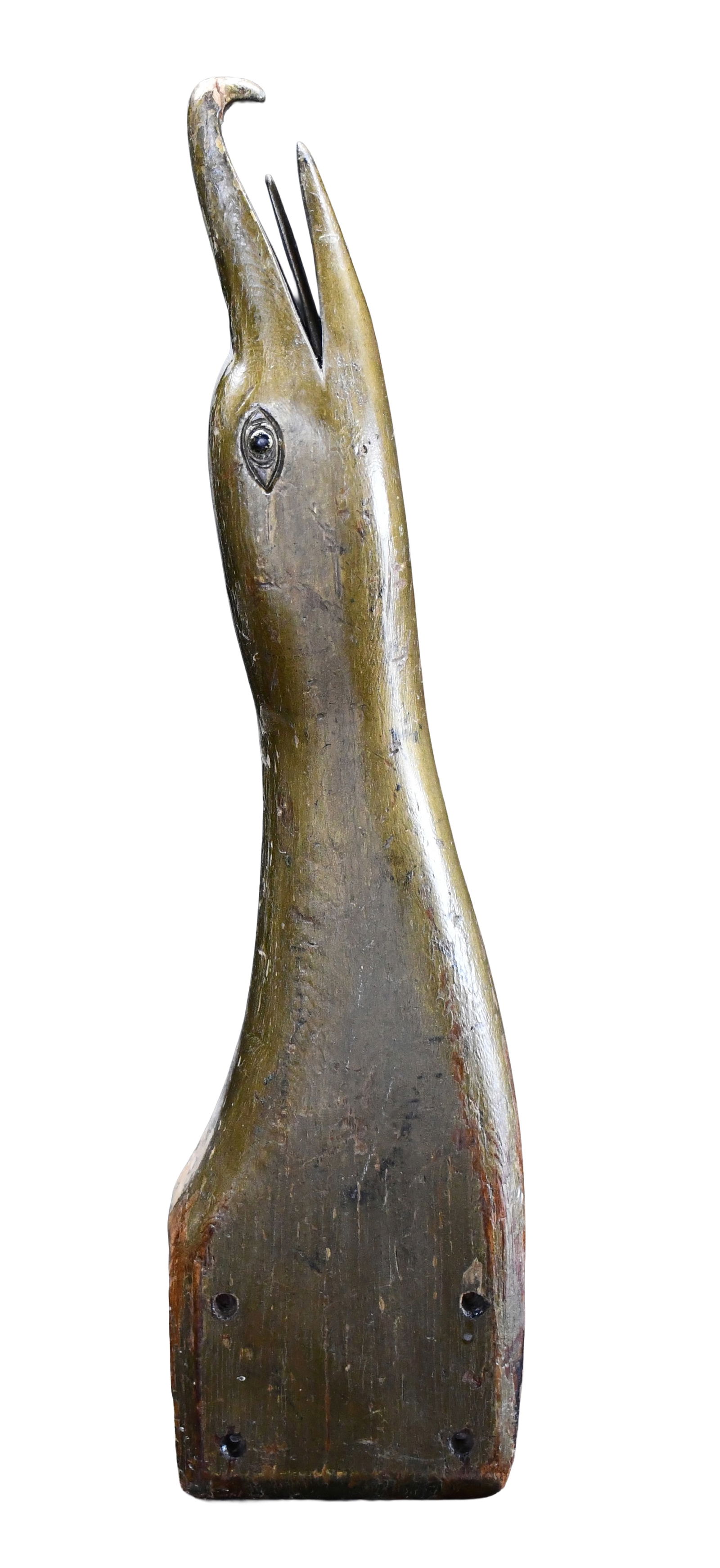 Eagle Head Carving.: Anonymous Eagle Head. Not signed. Carved and painted wood. Repair to beak, otherwise good condition. 20" long x 5" h x 3" w. Est. $200-400. Ship: $55 Please Read Before You Bid: By registering for and