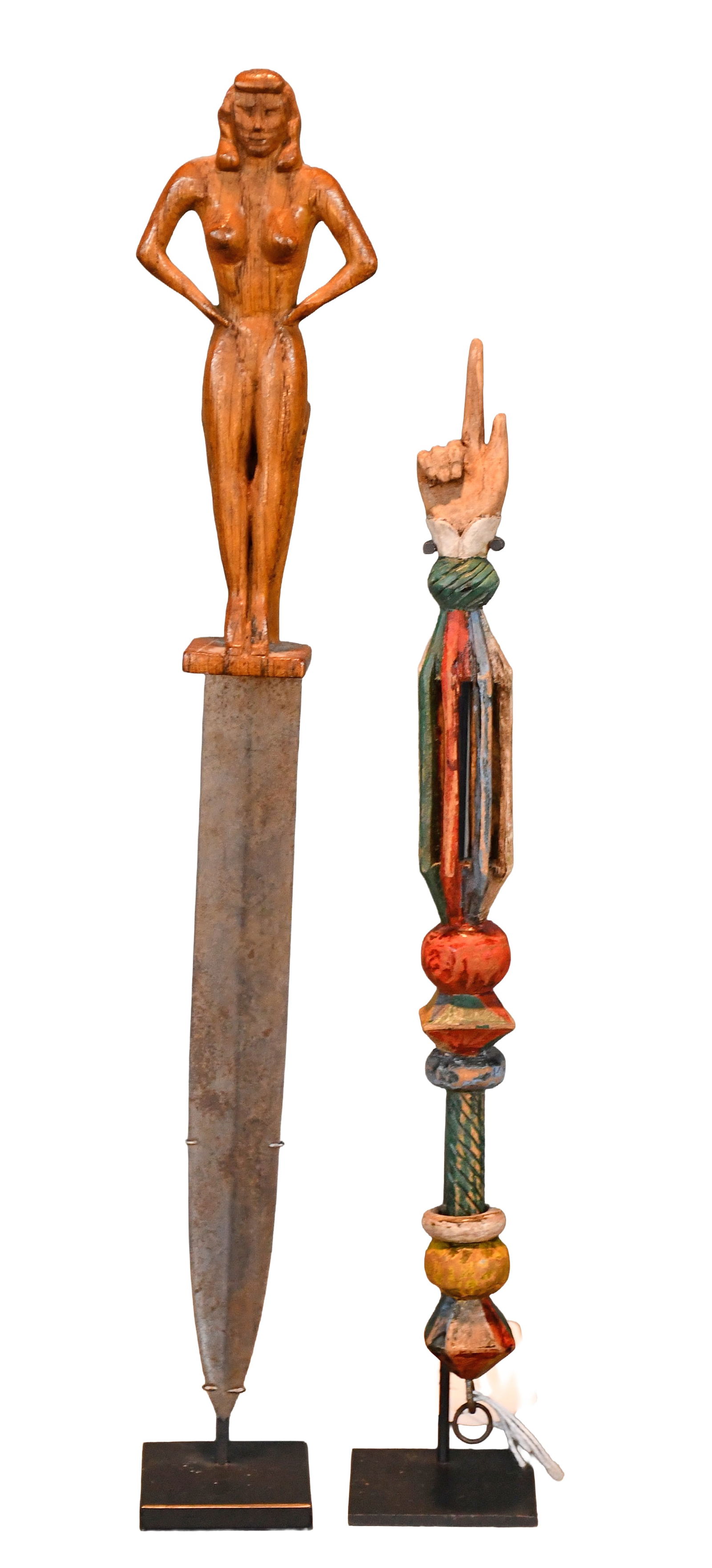 Nude Woman Letter Opener and Colorful Carved Yad.: Anonymous. Nude Woman Letter Opener and Colorful Carved Yad. Not Signed. Mixed media. Excellent condition. Letter opener is 15" h. Yad is 12" h. Est. $200-300. Ship: $65 Please Read Before You Bid:
