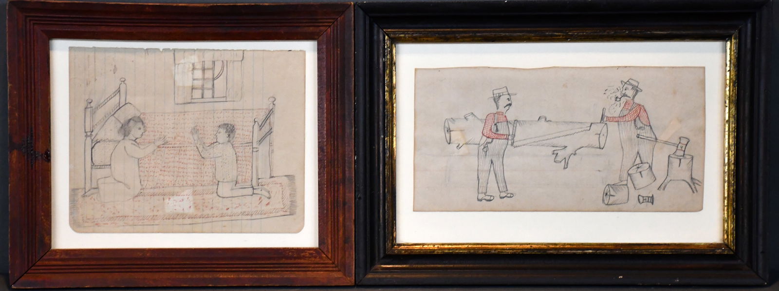 Wayne B. Blouch. Two Early Pennsylvania Scenes.: Wayne B. Blouch. Two Early Pennsylvania Scenes. circa 1900. Not signed. Graphite and ink on ledger and lined paper. Minor toning and expected aging of paper, otherwise excellent condition. Largest