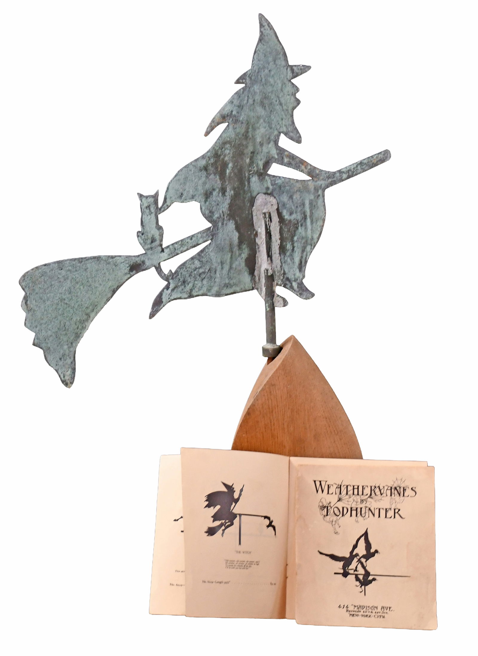 Tod Hunter. Witch Weathervane.: Tod Hunter. Witch Weathervane. Not signed. Cutout metal. Great condition. Size with stand is 23.5" h. Est. $100-200. Ship: $75 Please Read Before You Bid: By registering for and/or placing a bid