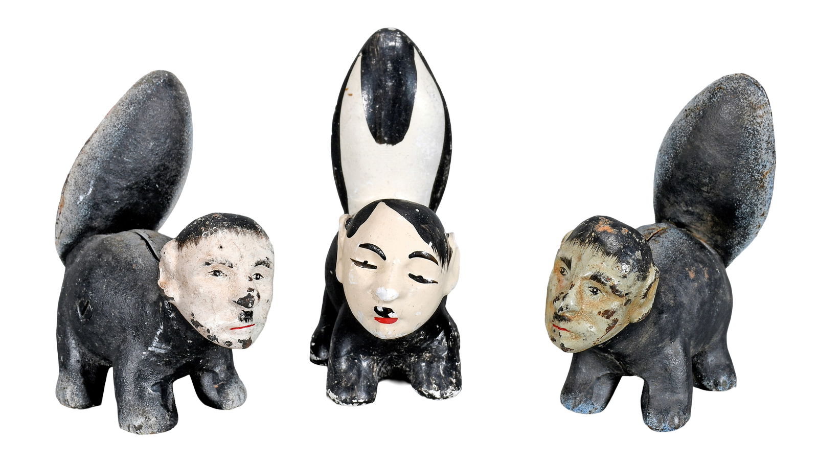 3 WWII Hitler Skunks.: Anonymous. 3 WWII Hitler Skunks. 2 are heavy pot metal and one is chalkware with paint. Wear on paint otherwise good condition. Average size is 5" h. Est. $100-200. Ship: $55 Please Read Before You