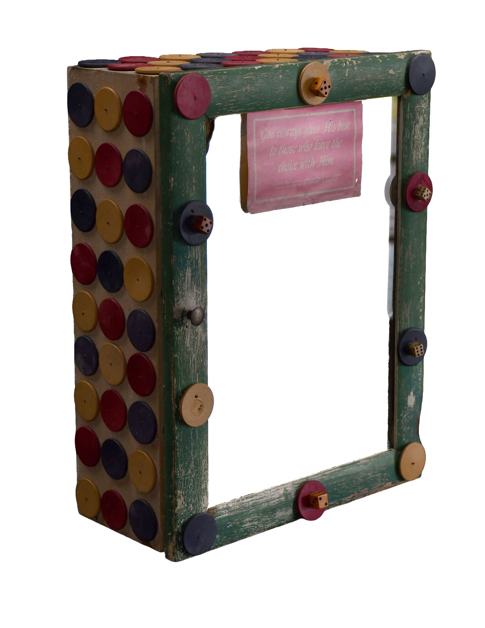 Hanging Medicine Cabinet.: Anonymous. Hanging Medicine Cabinet. Not signed. Paint and mixed media wood construction. Good to fair condition. 12.5" x 17" h x 5" d. Est. $50-100. Ship: $75 Please Read Before You Bid: By