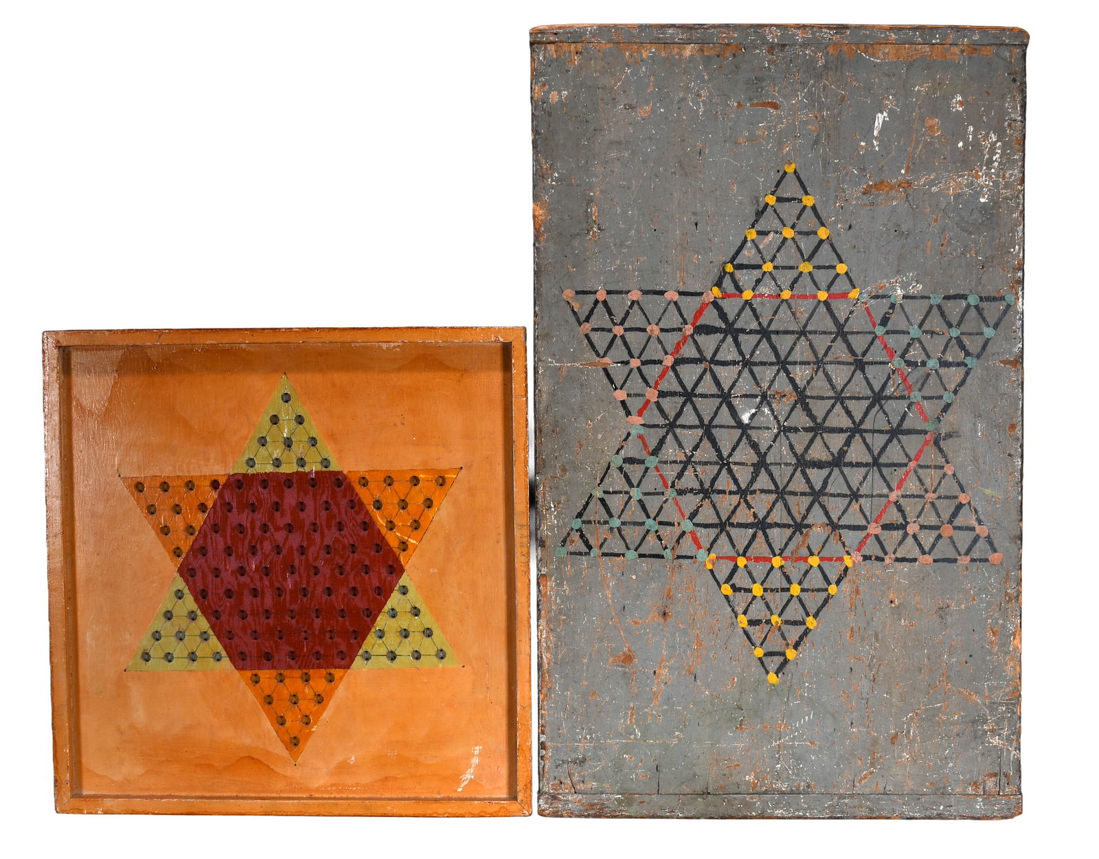 Pair of Parchesi Boards.: Anonymous. Pair of Parchesi Boards. Paint on board. Expected wear from use, otherwise good condition. Largest is 21" w x 34" h. Est. $100-200. Ship: $75 Please Read Before You Bid: By registering