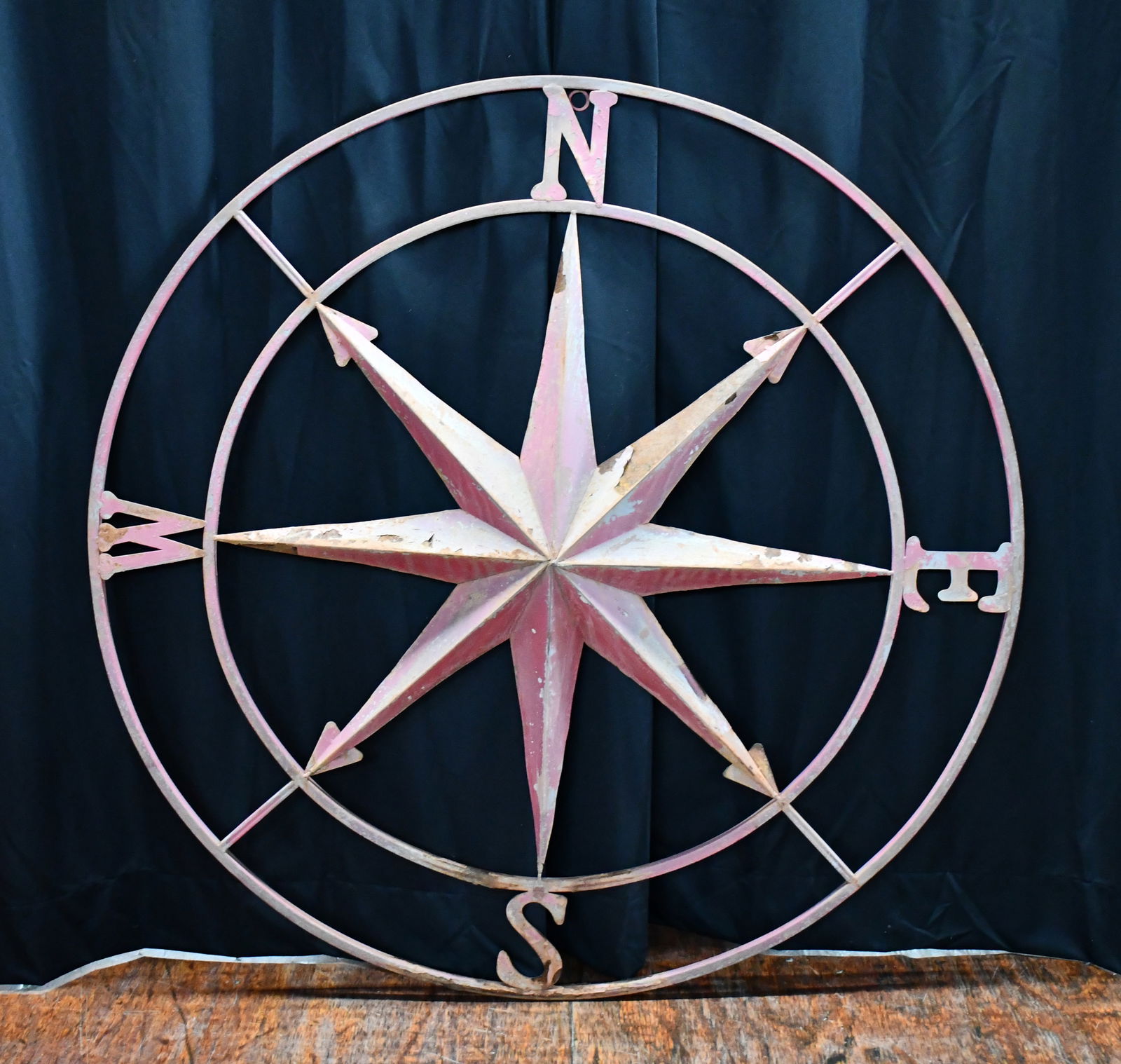 Directional Vane.: Anonymous Directional Vane. Not signed. Cut out and weathered metal. Good environmental condition. 41" diameter. Est. $200-300. Buyer is responsible for shipping. Please Read Before You Bid: By
