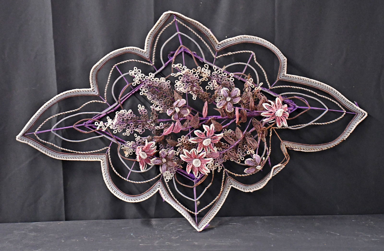 Victorian Beaded Wreath.: Anonymous. Victorian Beaded Wreath. Wire and bead construction. Loss and breakage throughout, otherwise fair to poor condition. 46" w x 31" h. Est. $25-50. Ship: $200 Please Read Before You Bid: 