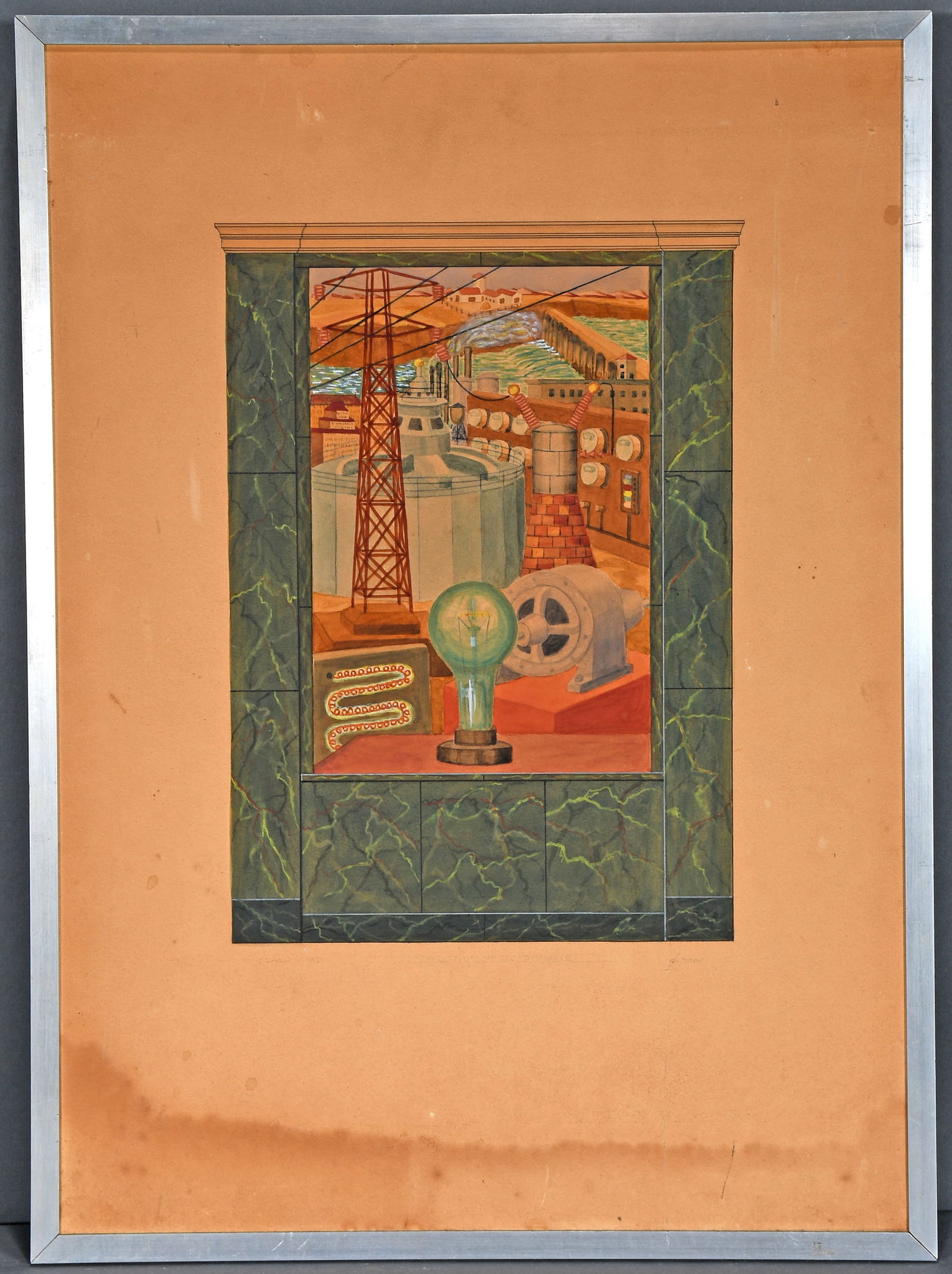 Genhard Duhmert. Hydraulic Power.: Genhard Duhmert. Hydraulic Power. Signed and titled. Marker and graphite on paper. Water damage at bottom otherwise great condition. Size with frame is 16.5" w x 22.5" h. Est. $50-75 Ship: $55 