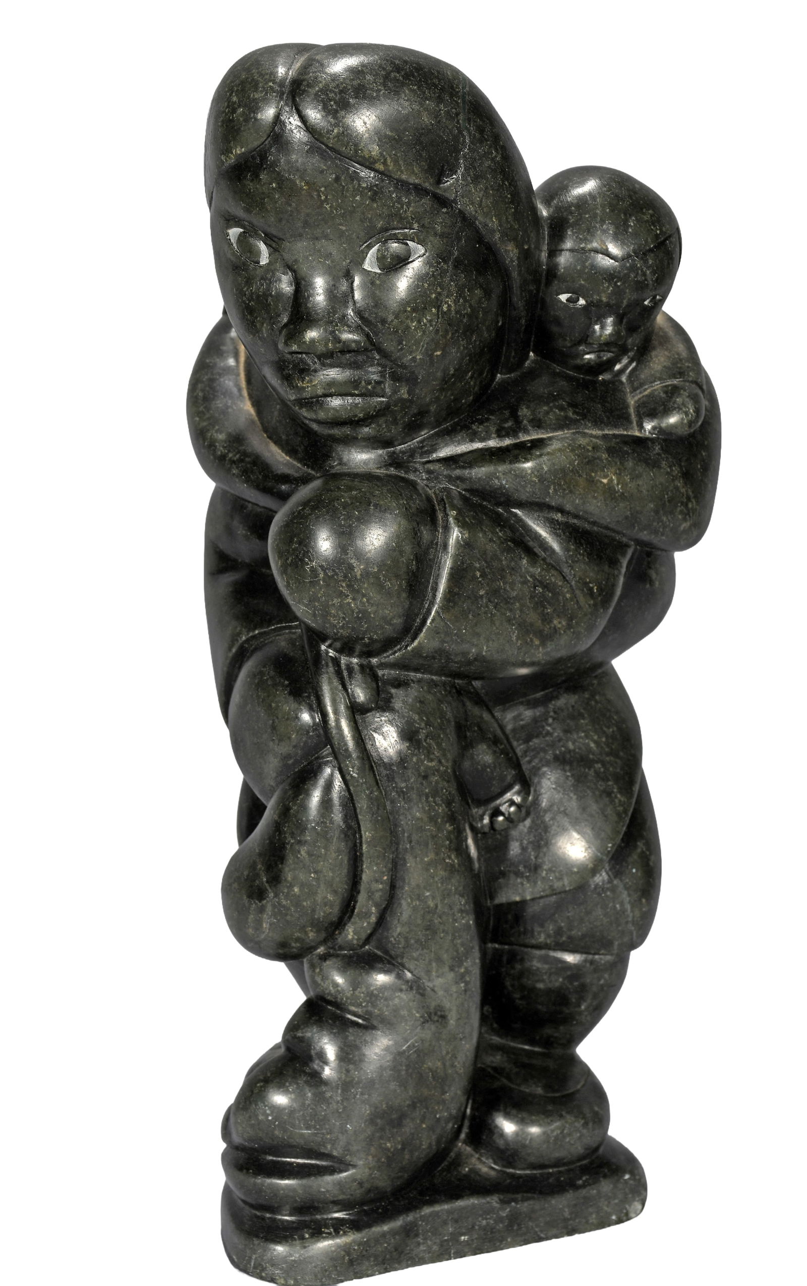 Passa Nowia. Inuit Mother and Child with Seal.: Passa Nowia. Mother and Child with Seal. 1986. Signed and dated. Carved basalt. Excellent condition. 7" w x 12.5" h. Est. $100-300. Ship: $85 Please Read Before You Bid: By registering for and/or