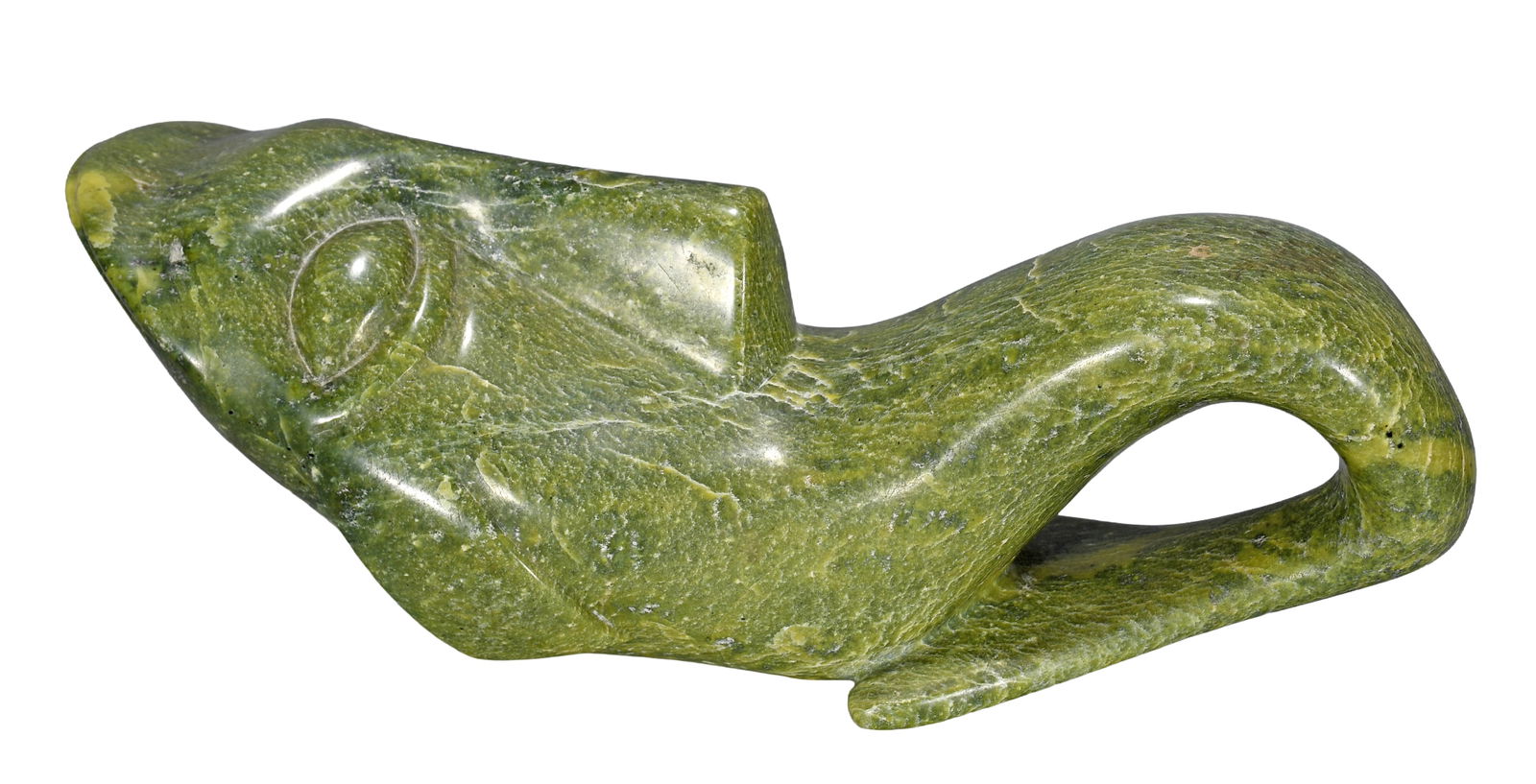 Inuit Humpback Whale with Human Bust.: Inuit. Humpback Whale with Human Bust. Carved green serpentine. Excellent condition. 14" w x 6" h. Est. $100-300. Ship: $85 Please Read Before You Bid: By registering for and/or placing a bid in