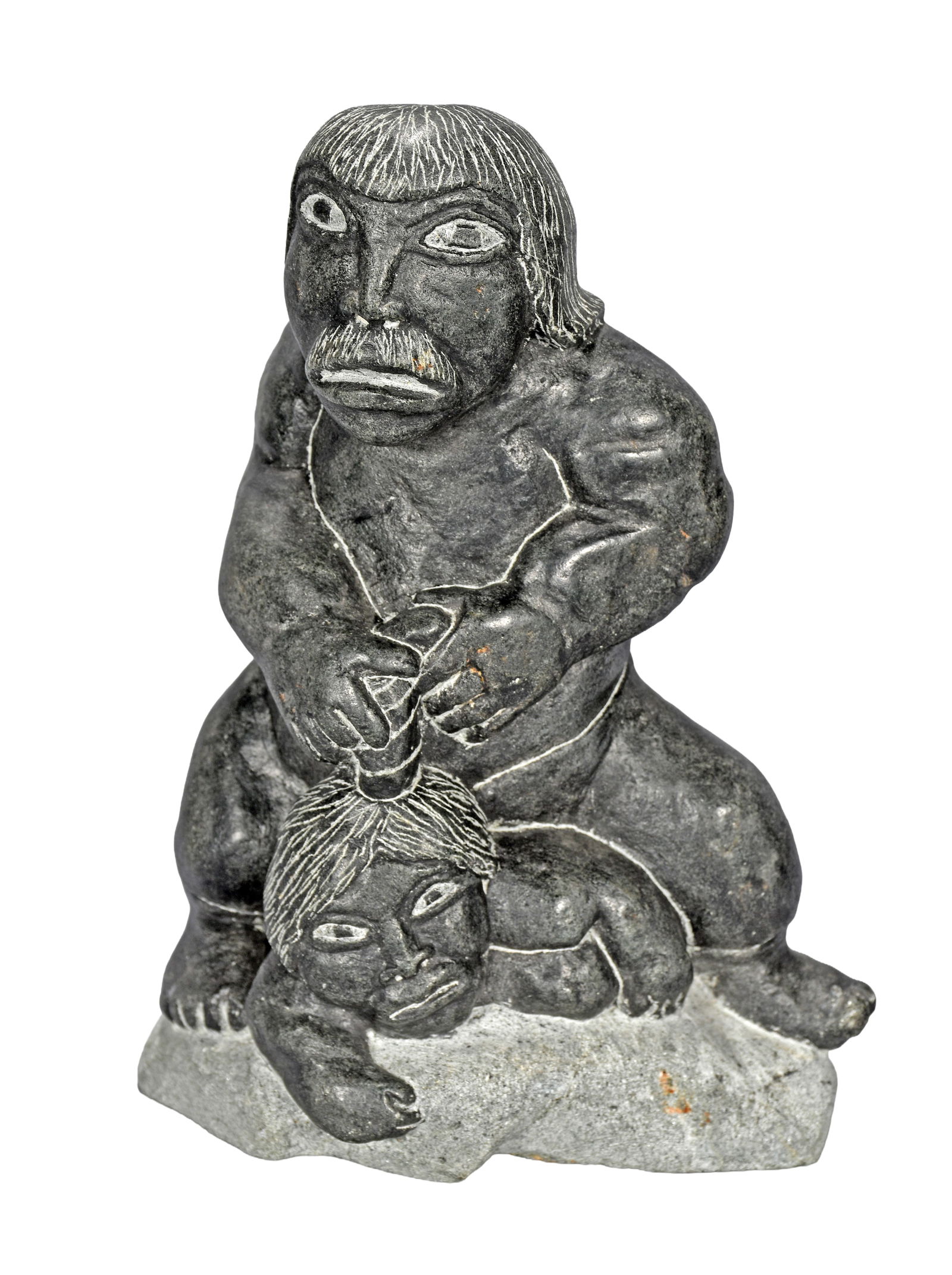 Inuit Domestic Disturbance.: Inuit. Domestic Disturbance. Signed. Carved basalt. Excellent condition. 7" w x 9.5". Est. $100-300. Ship: $85 Please Read Before You Bid: By registering for and/or placing a bid in any Slotin