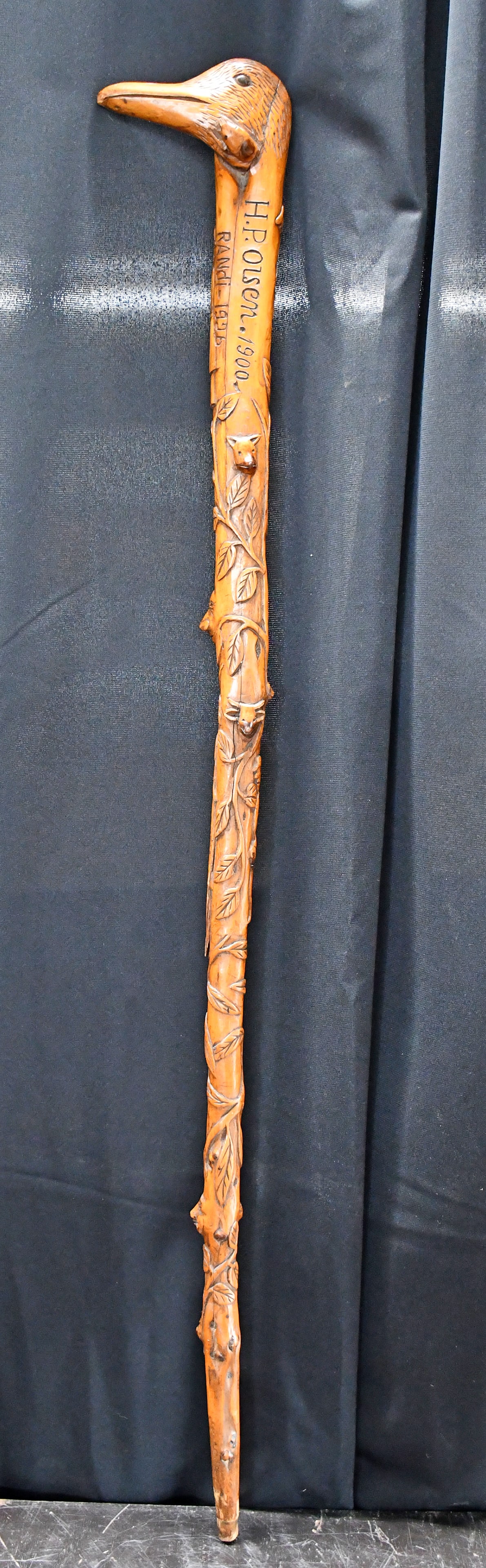 H.P. Olsen. Highly Carved Duck Head Cane. - 3