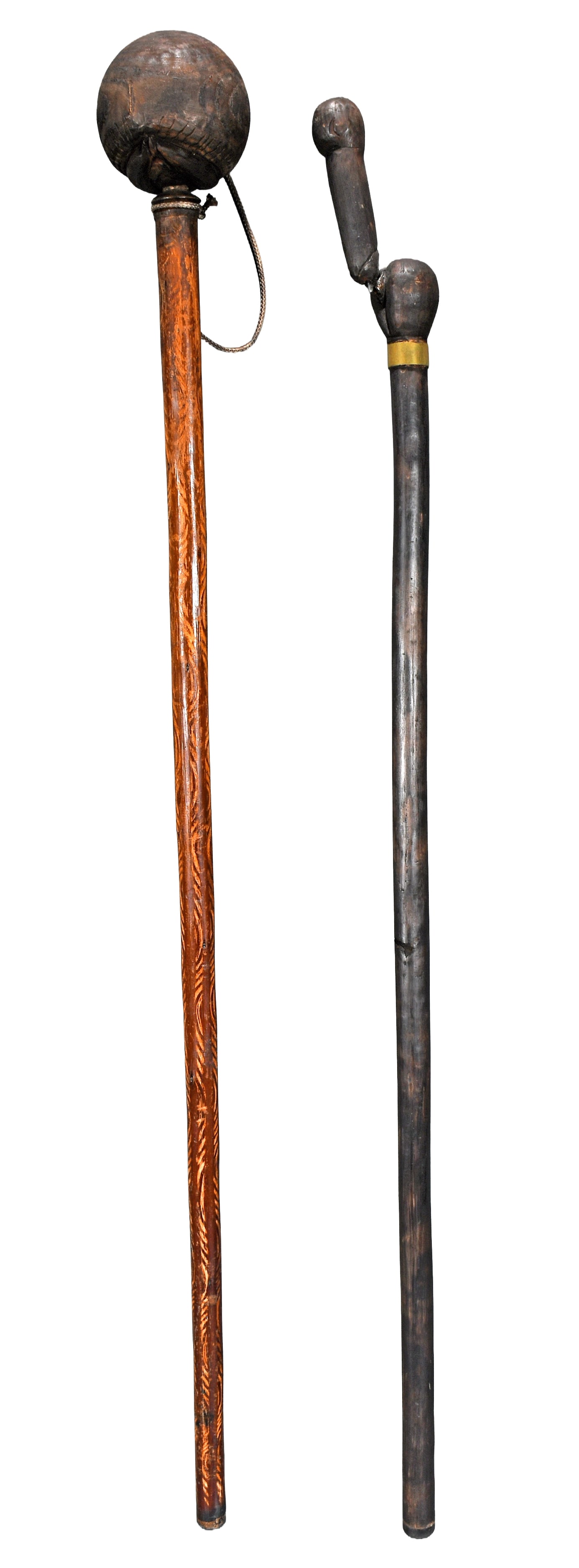 Pair of Erotic Penis and Vagina Canes.: Anonymous. Pair of Erotic Penis and Vagina Canes. Carved and stained wood. Minor wear, otherwise great condition. Average size is 36" h. Est. $200-300. Ship: $65 Please Read Before You Bid: By registe